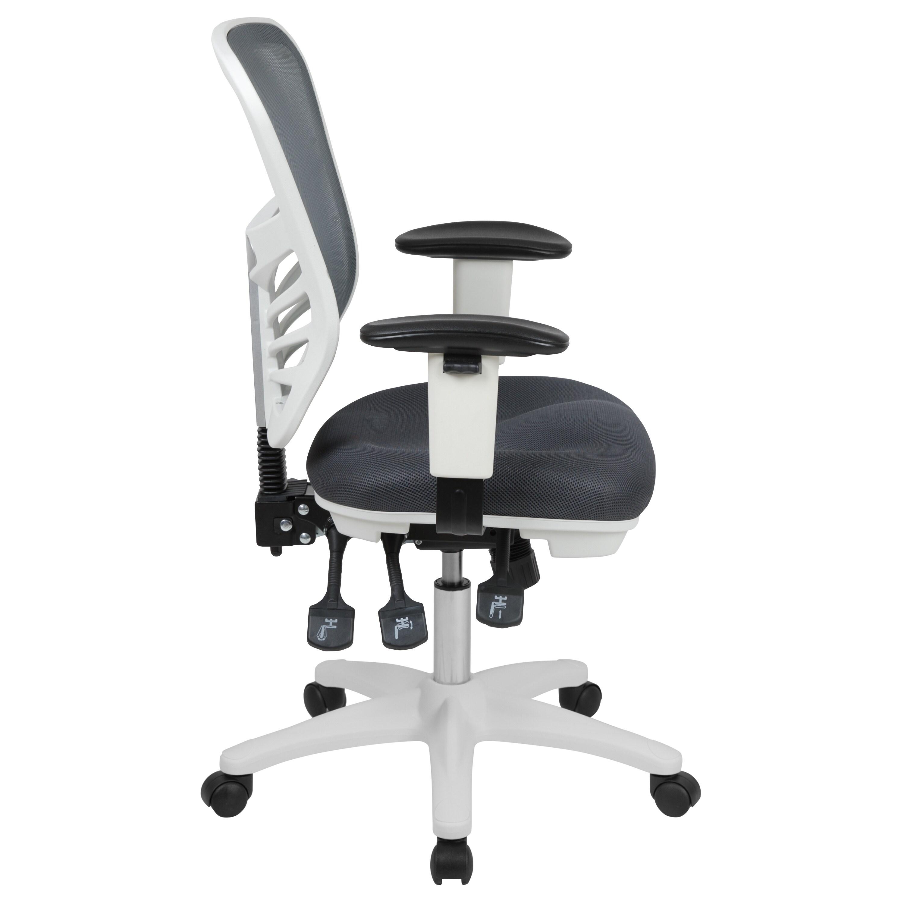 Flash Furniture Mid-Back Dark Gray Mesh Multifunction Executive Swivel Ergonomic Office Chair with Adjustable Arms and White Frame