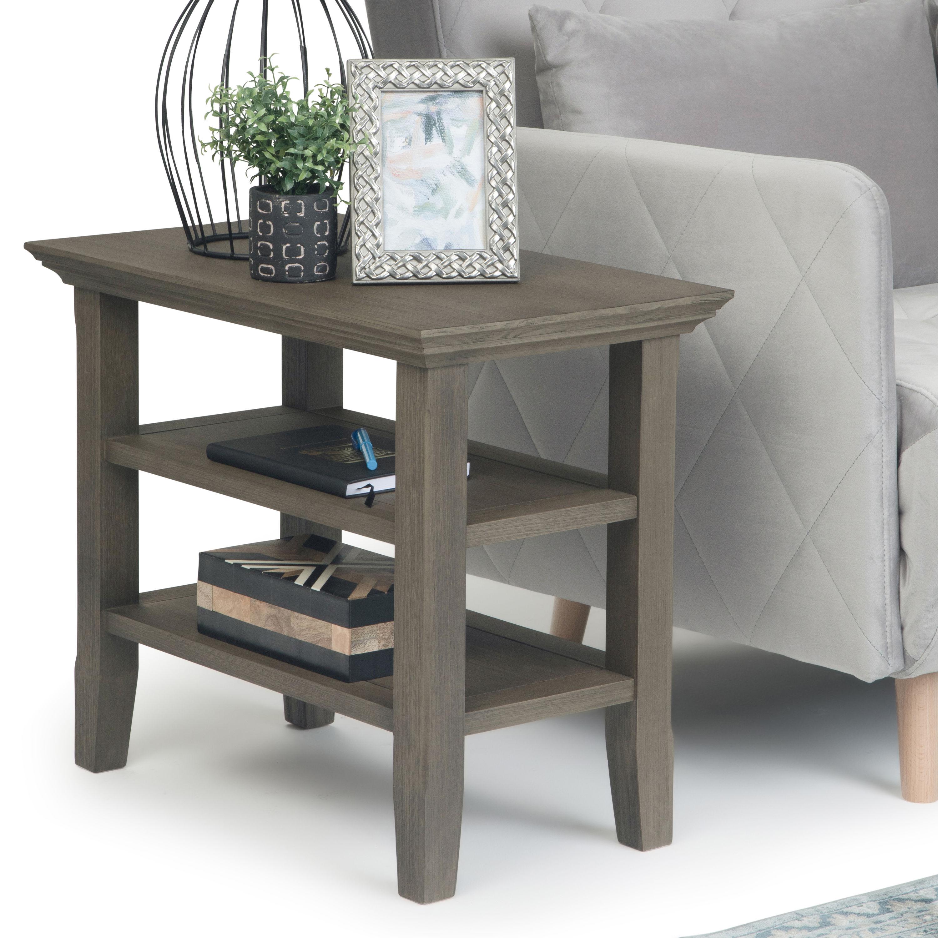 Simpli Home Acadian Wood 14" Rectangle Transitional Narrow Side Table in Farmhouse Gray