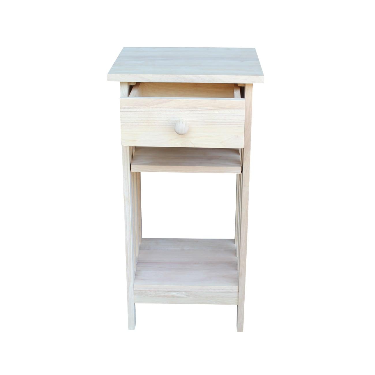 International Concepts Mission Telephone Stand Unfinished : Hardwood Accent Table with Drawer & Fixed Shelf