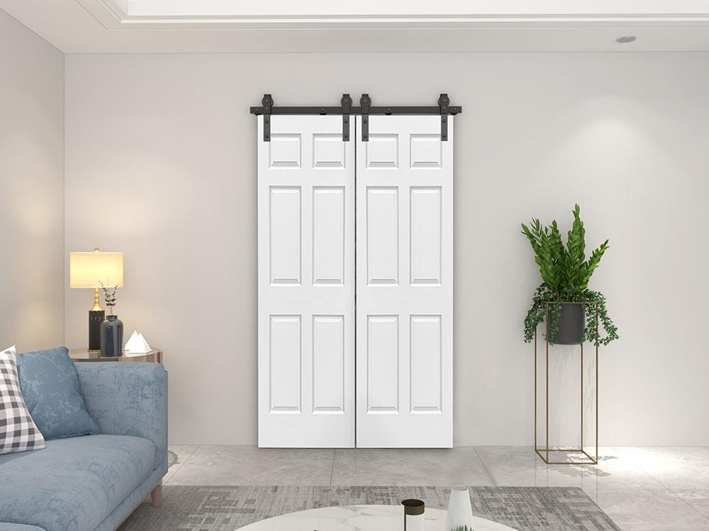 Calhome Paneled MDF Composite Double Bifold Barn Doors with Installation Hardware Kit