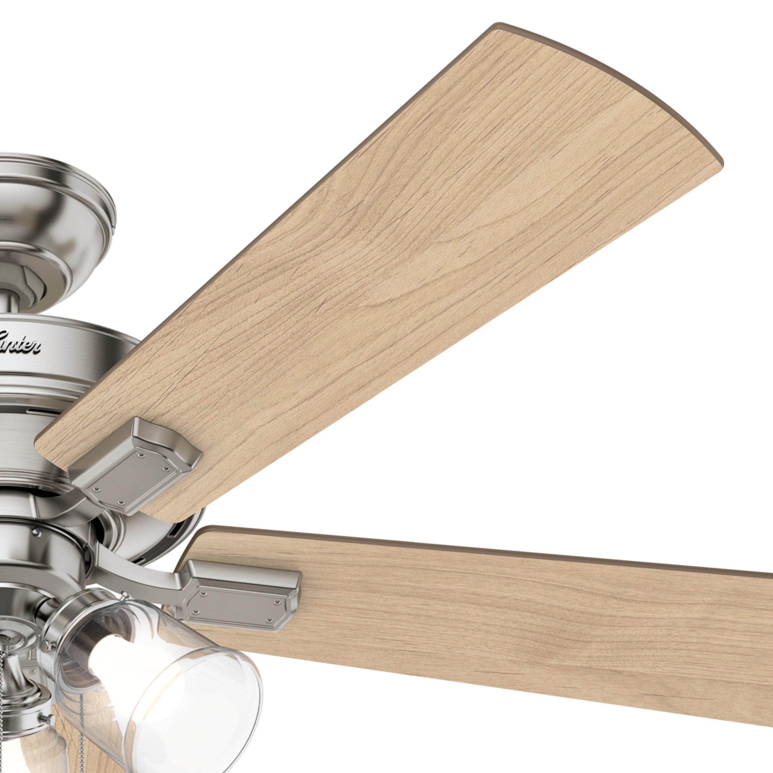 Hunter Fan 52" Crestfield Ceiling Fan (Includes LED Light Bulb) Nickel: 5-Blade, 3-Speed, Reversible Motor, Glass Shades