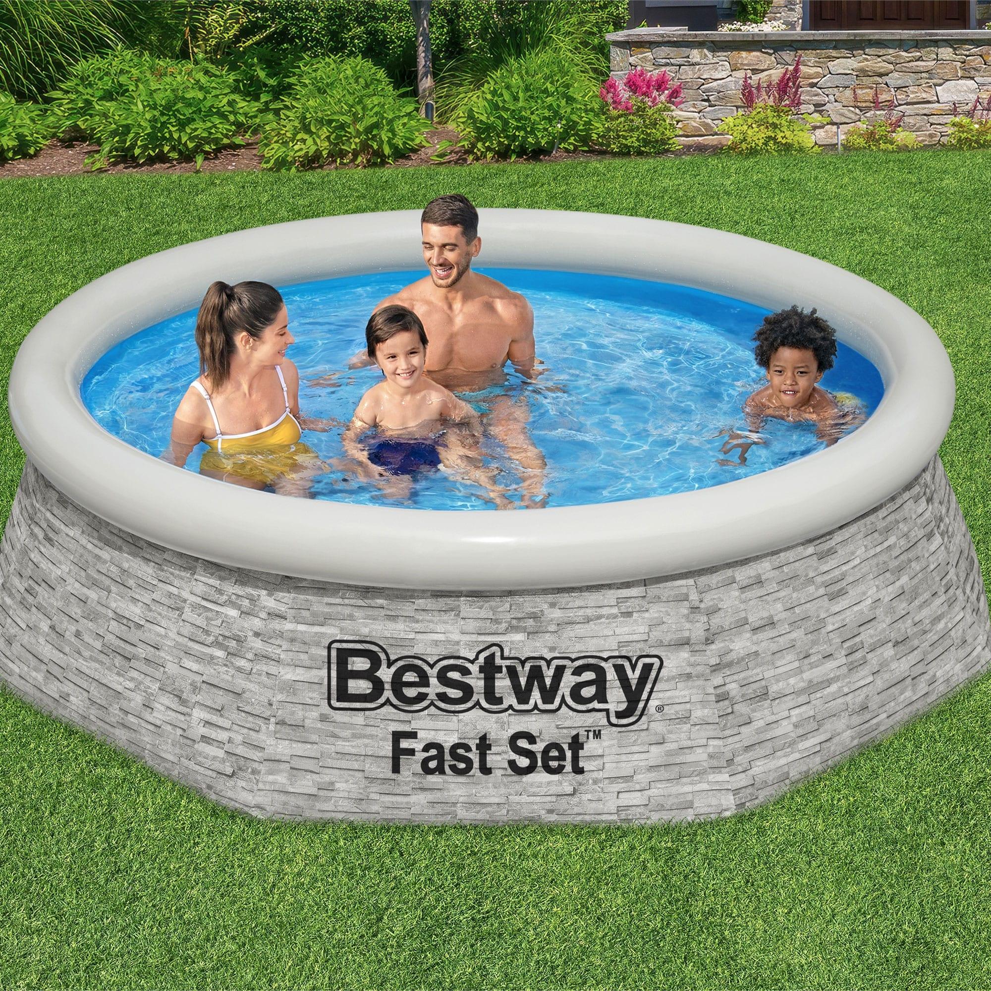 Bestway Above Ground Swimming Pool Set, 8' x 24" Round Inflatable Outdoor Backyard Pool with 497 Gallon Water Capacity and 330 GPH Filter Pump
