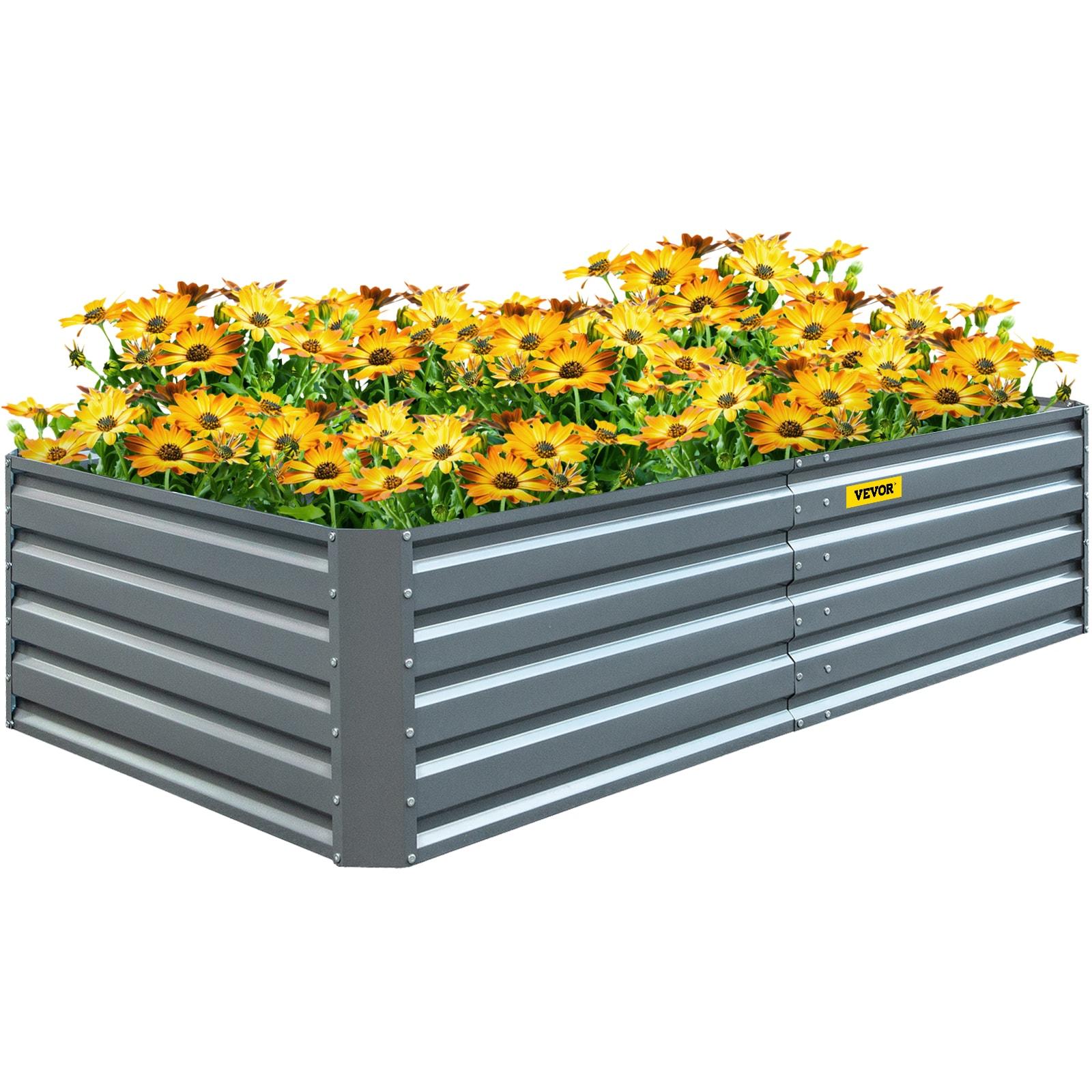 BENTISM Galvanized Raised Garden Bed Planter Gray Box for Plant Flower Vegetable