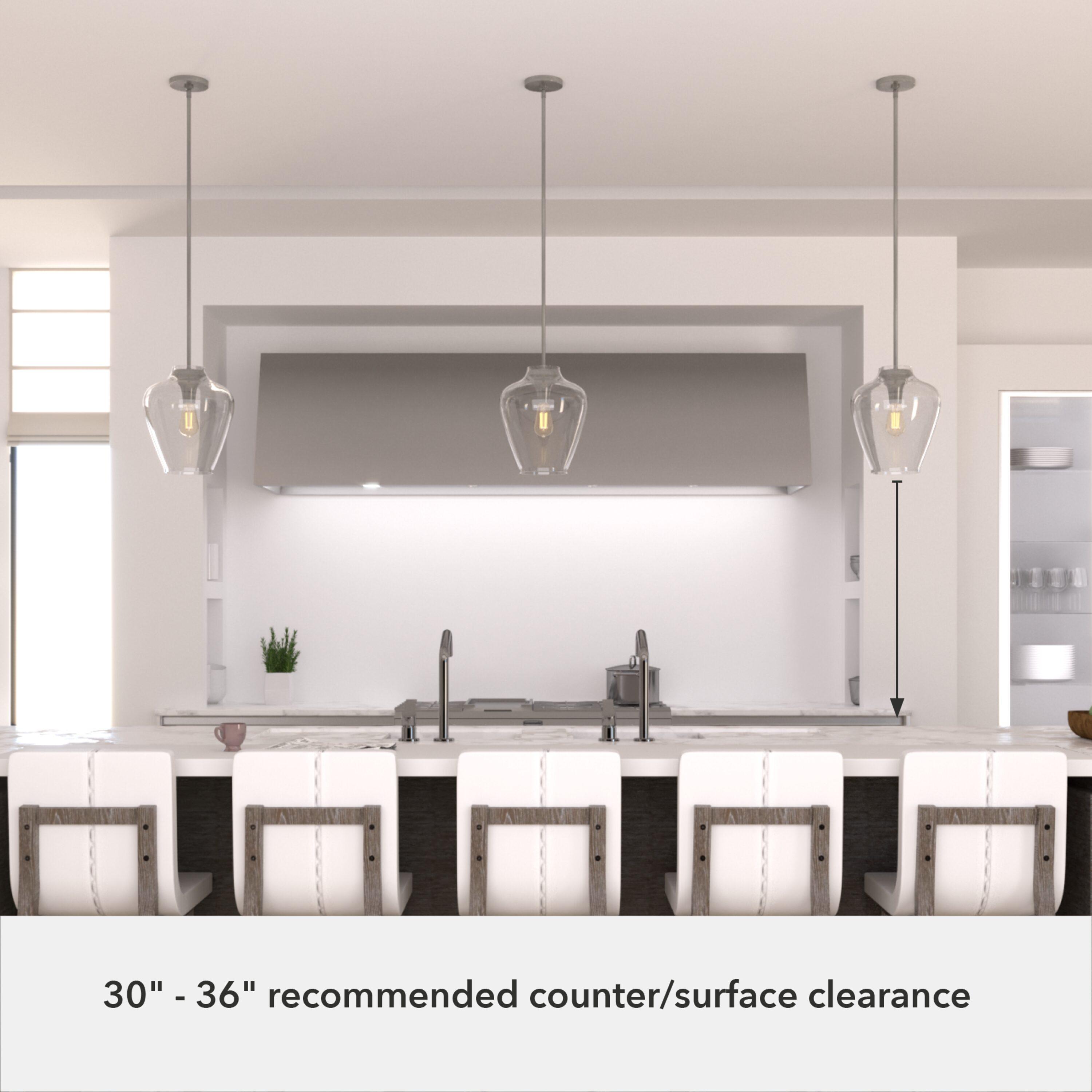 Hunter Fan 1-Light Vidria Pendant Brushed Nickel: Modern Glass Ceiling Fixture, UL Listed, Adjustable Height