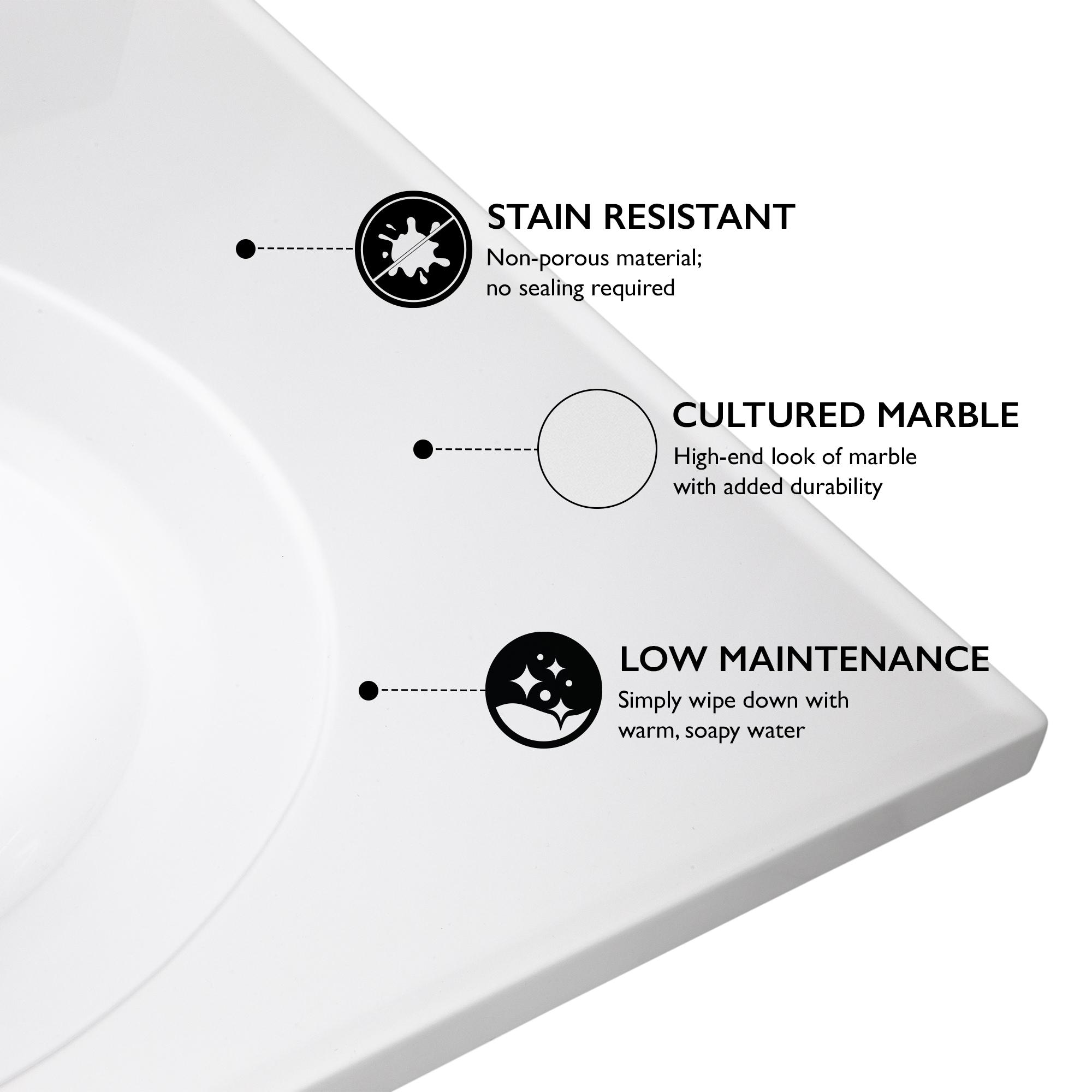 Design House 73 Inch Cultured Marble Vanity Top Two Sinks with Backsplash, White