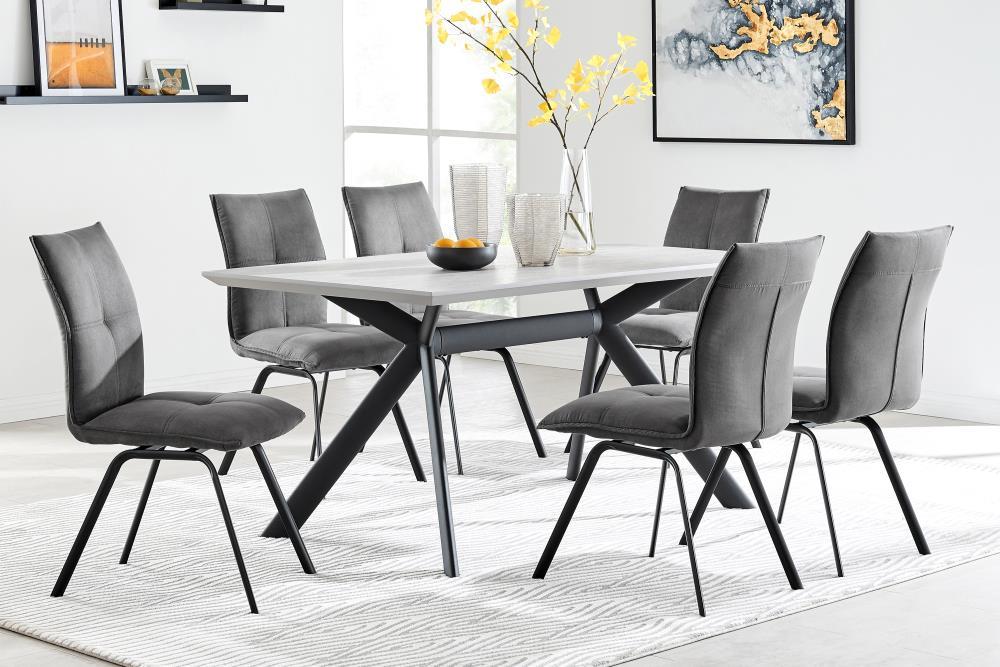 63" Rectangular Margot Top Finish Dining Table Light Gray/Black - Armen Living: 6-Seater, Metal Frame, Non-Extension