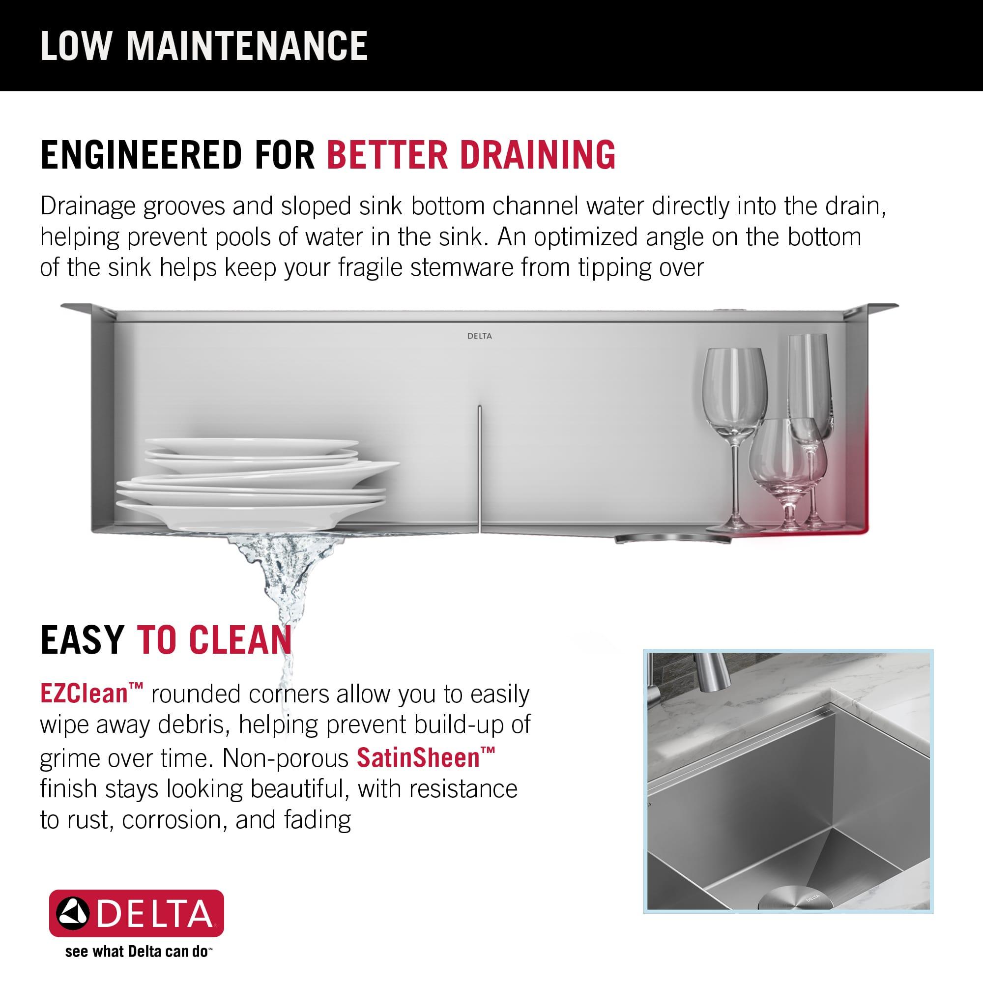 Delta Rivet™ 33" L Workstation Kitchen Sink Undermount 16 Gauge Stainless Steel 50/50 Double Bowl