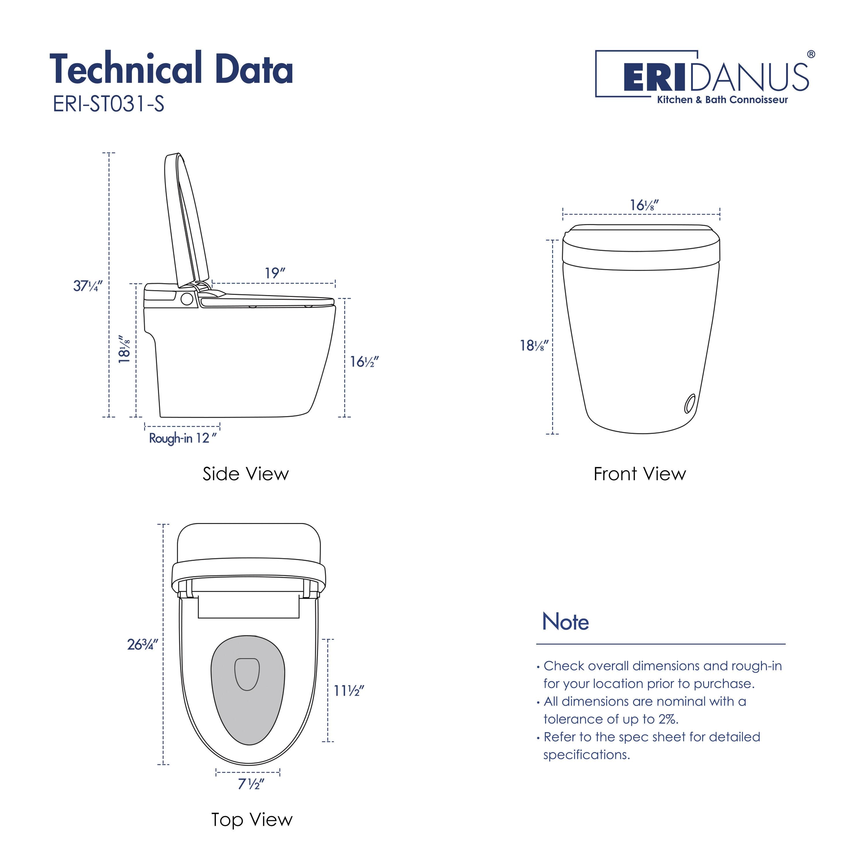 Eridanus White Vitreous China Smart Bidet Toilet with Heated Seat and Remote Control