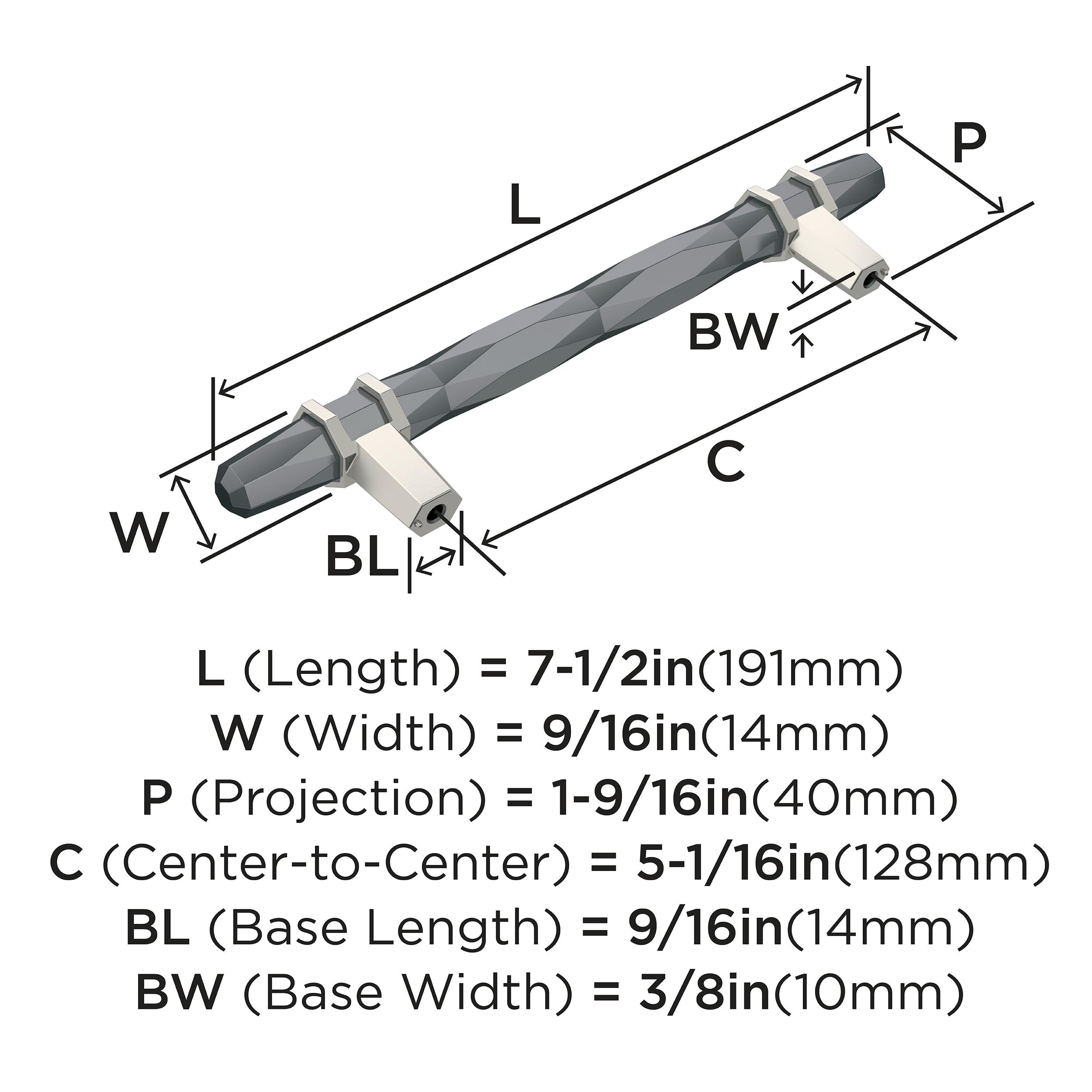 Amerock London 5-1/16 inch (128mm) Center-to-Center Black Chrome/Satin Nickel Cabinet Pull