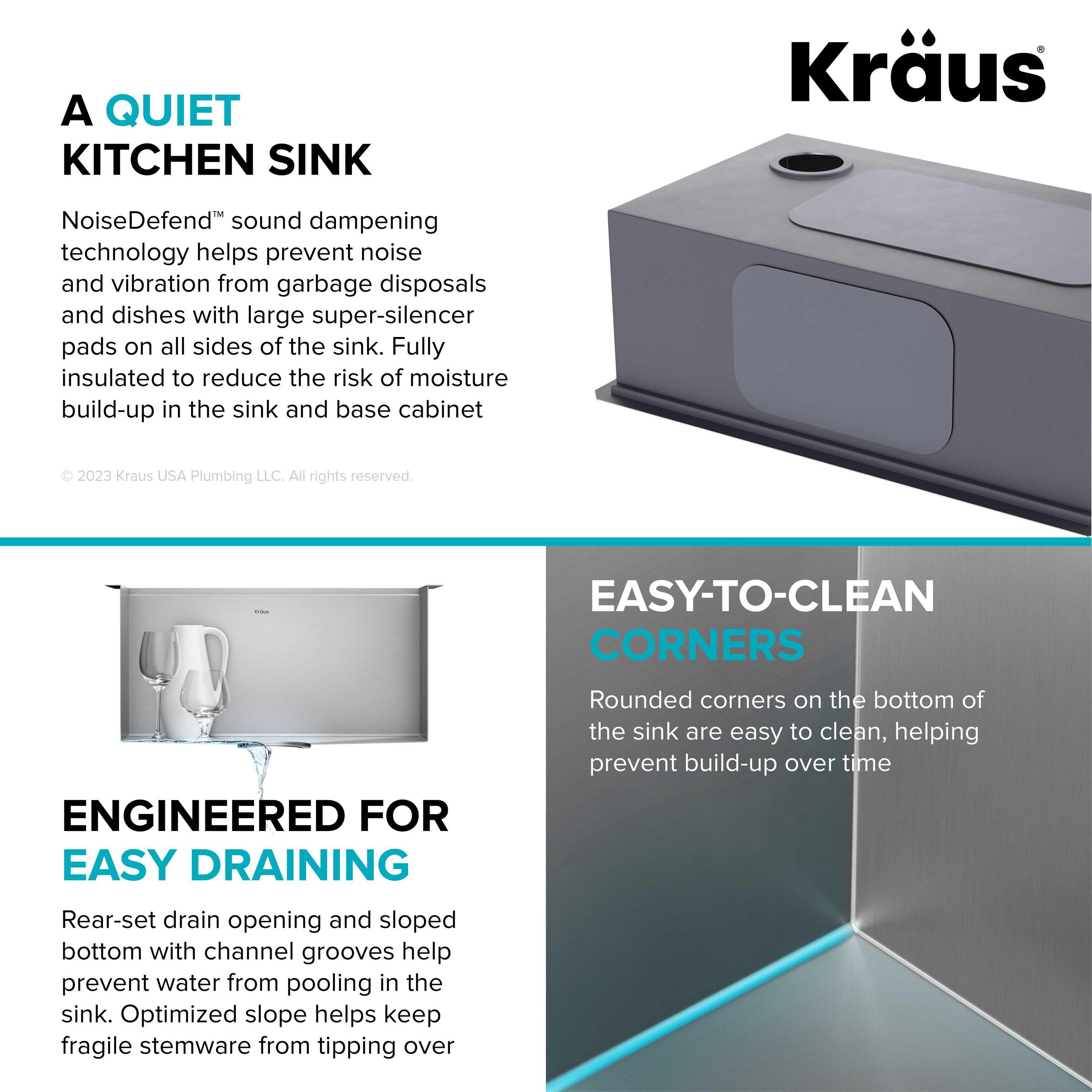 KRAUS Kore™ 21" L Undermount Workstation 16 Gauge Stainless Steel Single Bowl Kitchen Sink with Accessories