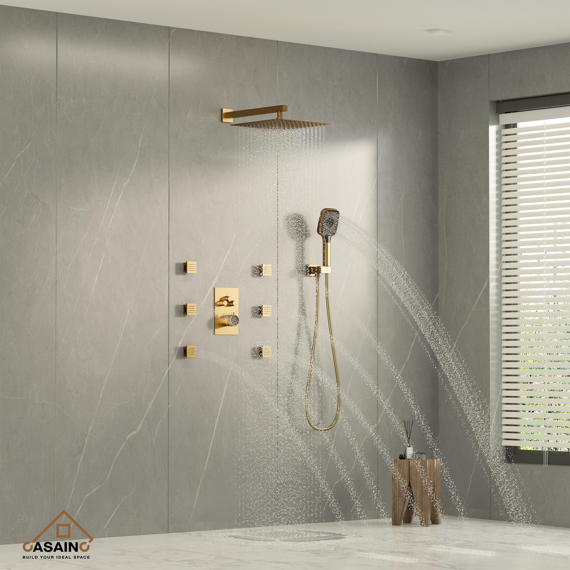 Revitalize 3-Function 12 Inch Wall Mount Rainfall Thermostatic Shower System with 6 Body Jets