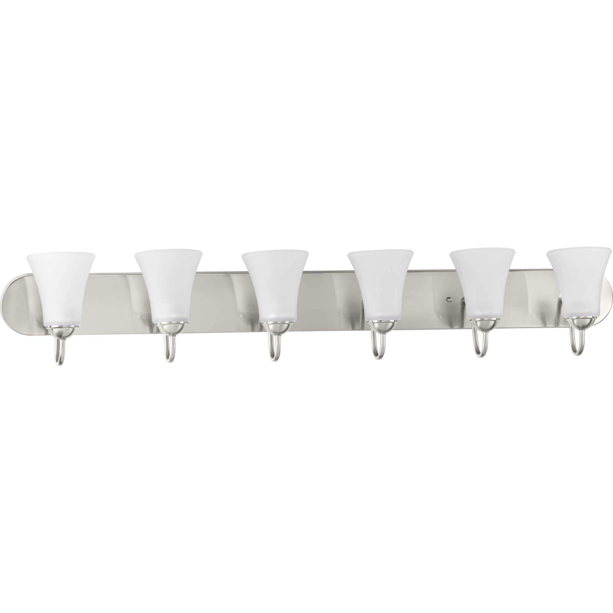 Progress Lighting, Classic Collection, 6-Light Bath, Brushed Nickel, Etched Glass Shades