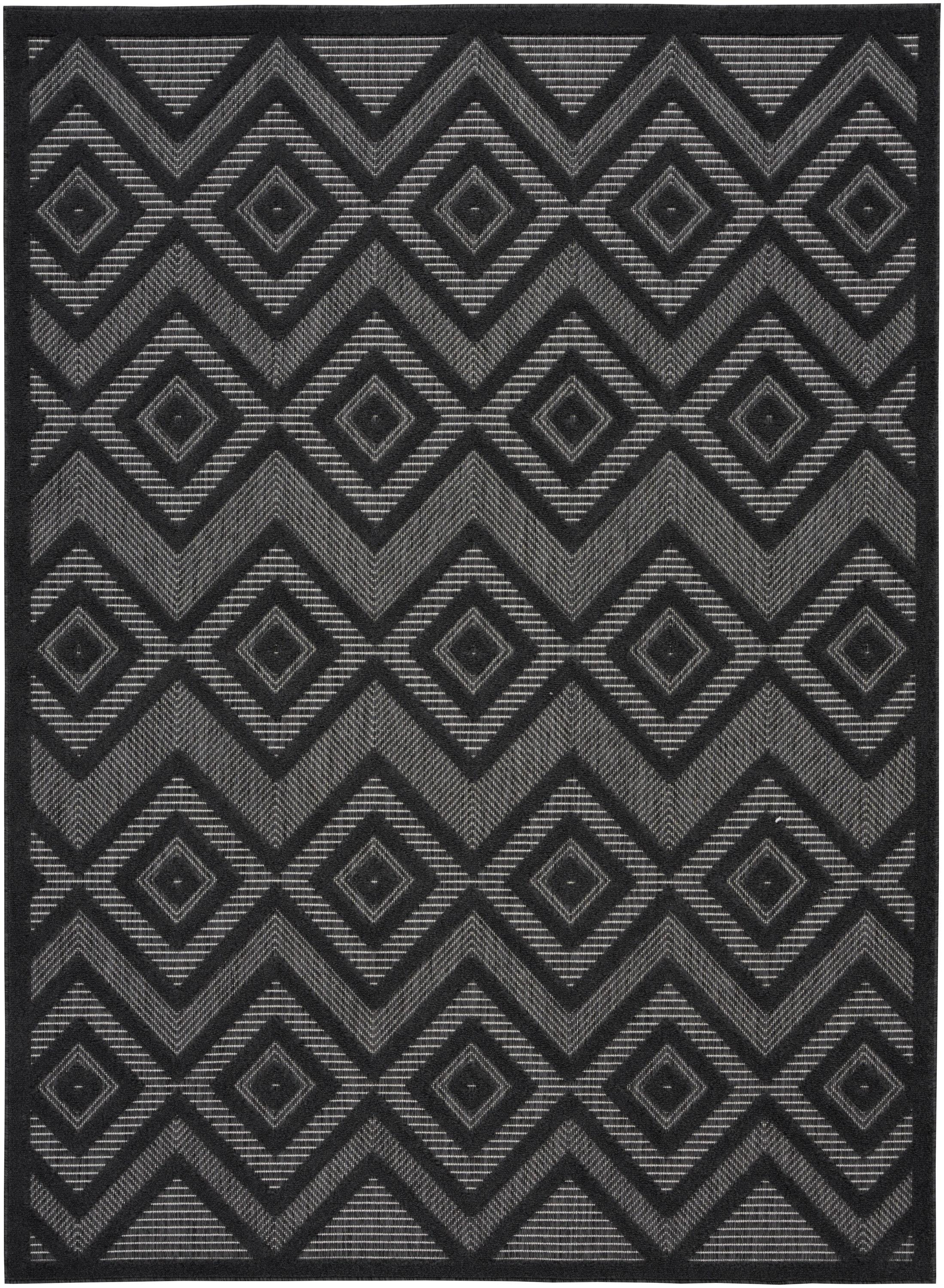 Nourison Versatile Diamond Geometric Flatweave Indoor Outdoor Area Rug Charcoal/Black 4' x 6'