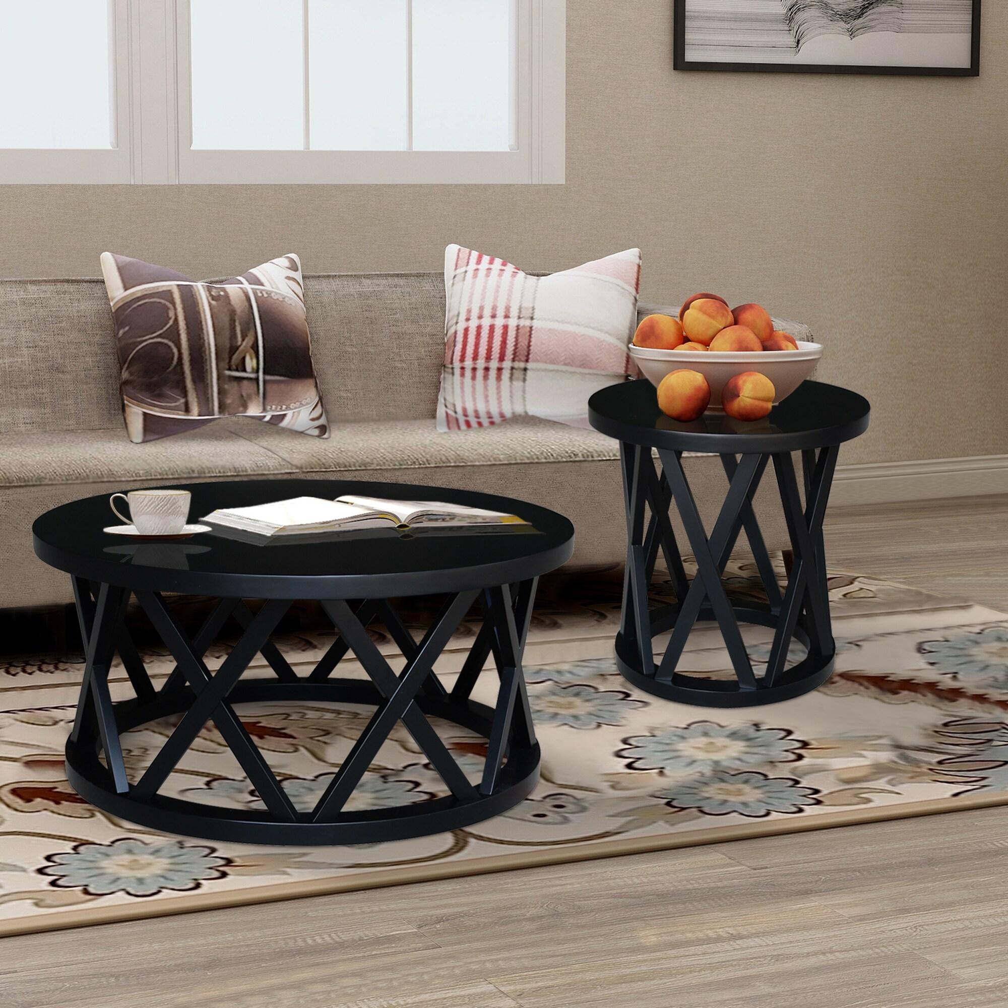 40" Ceylon Round Coffee Table Black - International Concepts: Hardwood Frame, Spot Clean, 18" Height