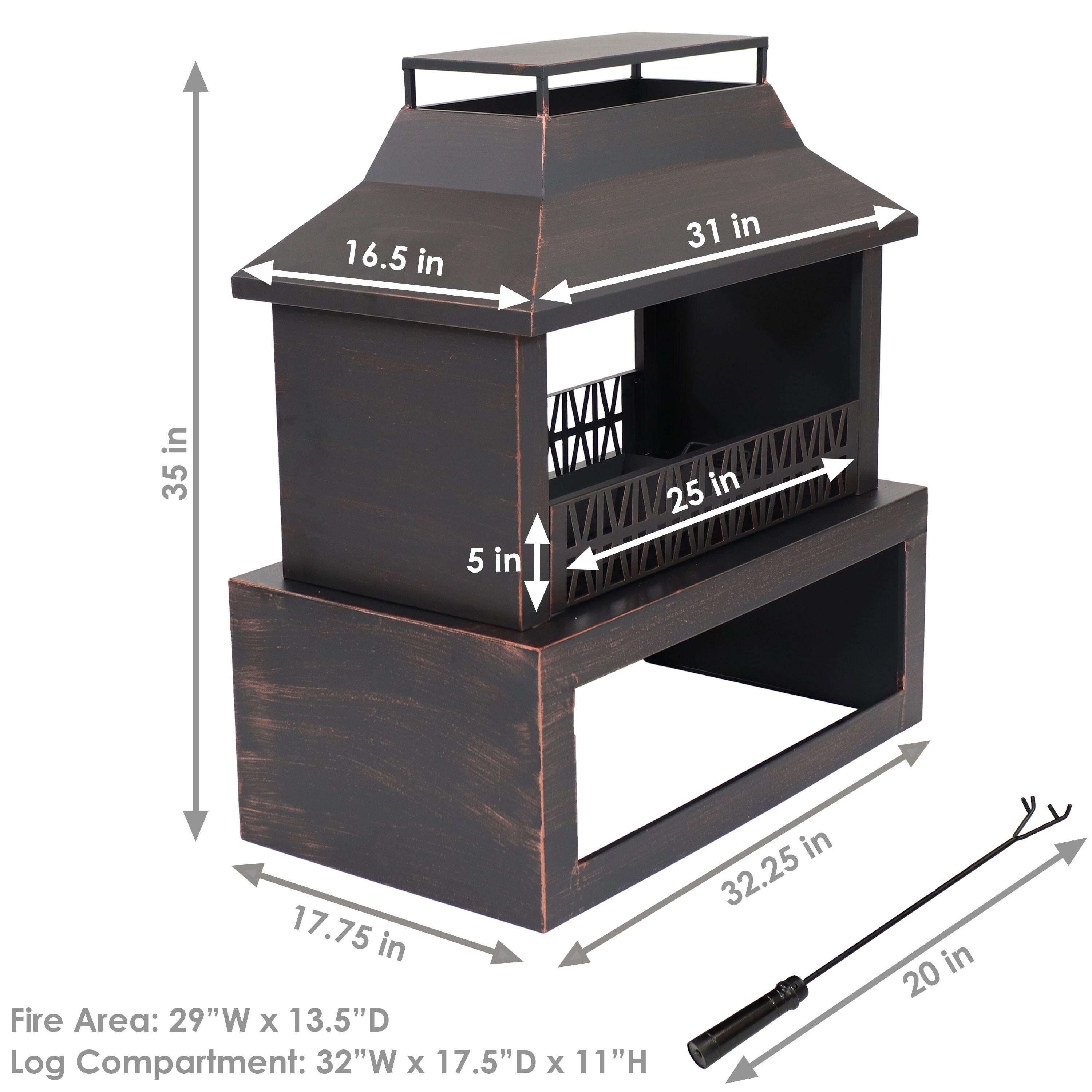 Lark Manor™ Courter 29" Rectangle Bronze Finish Steel Outdoor Fireplace with Log Storage