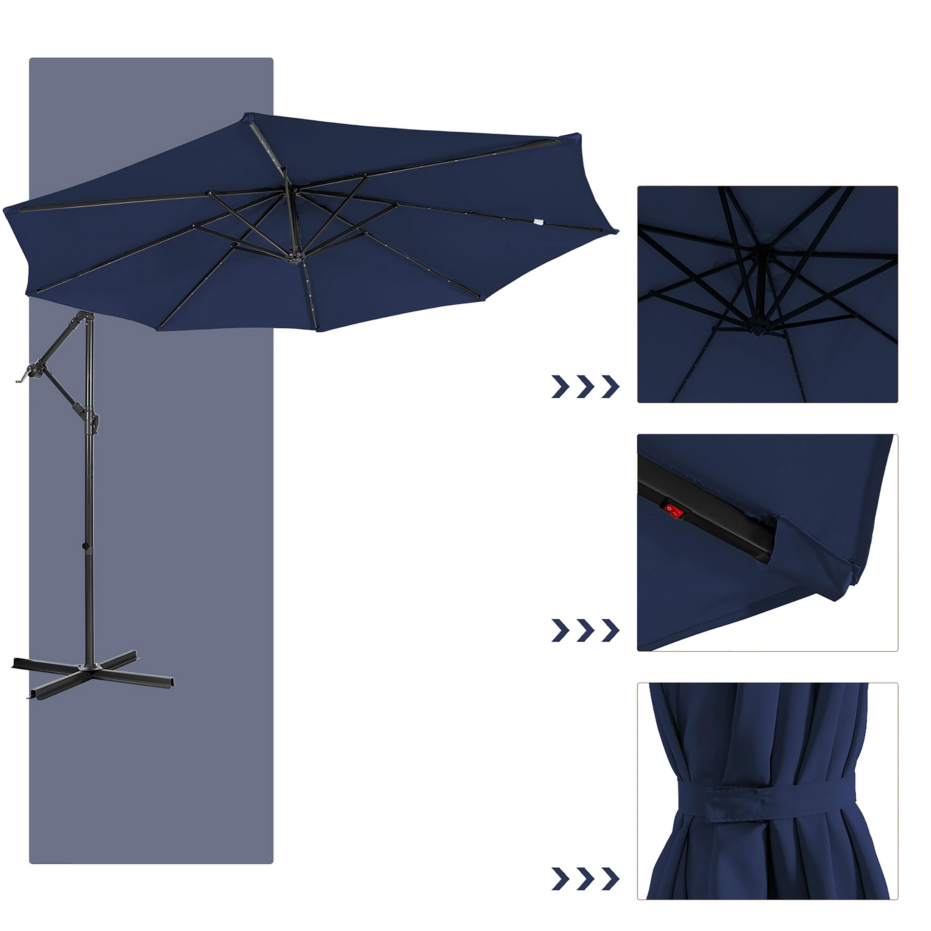 Resenkos 10 Feet Patio Solar Powered Cantilever Umbrella with Tilting System-Navy, Patio Offset Umbrella with Easy Tilt Adjustment, Outdoor Hanging Umbrella, Sunshade Umbrella Canopy