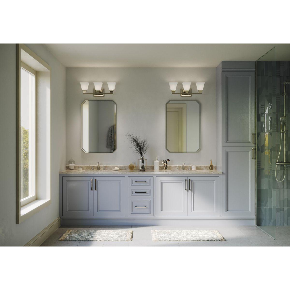 Progress Lighting Clifton Heights 3-Light Bath Vanity Fixture, Brushed Nickel, Etched Square Glass Shade