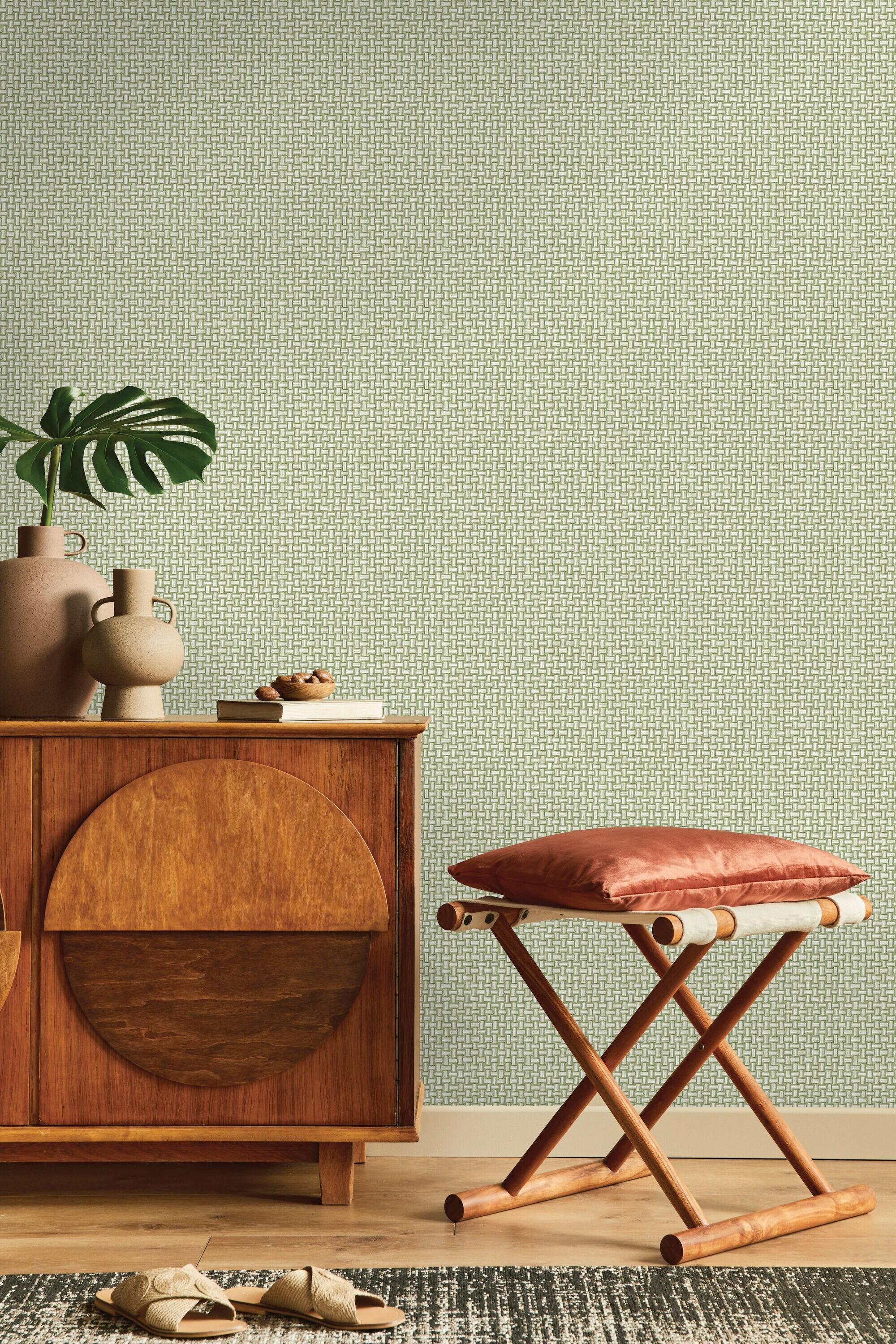 Basket Weave Non-pasted Wallpaper  396 in x 20.8 in Green