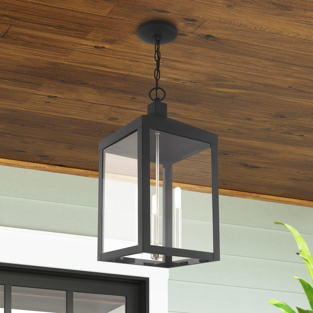 Scandinavian Gray 3-Light Indoor/Outdoor Pendant Lantern with Clear Glass