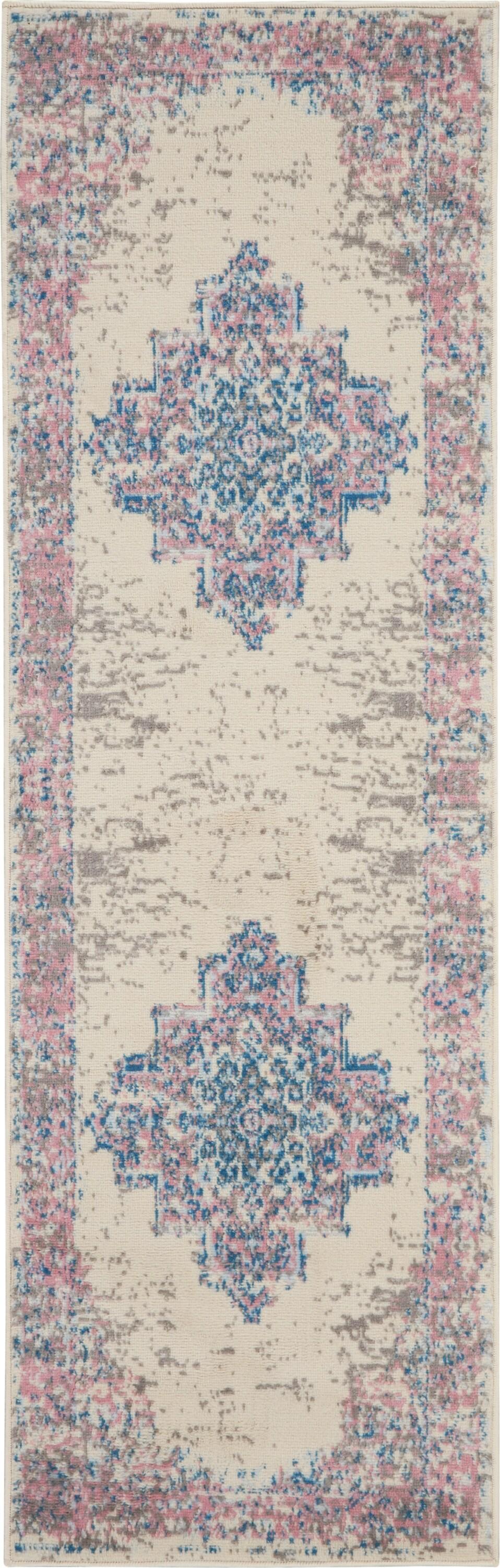 Nourison Grafix GRF14 Ivory/Pink Area Rug 2'3" x 7'6"