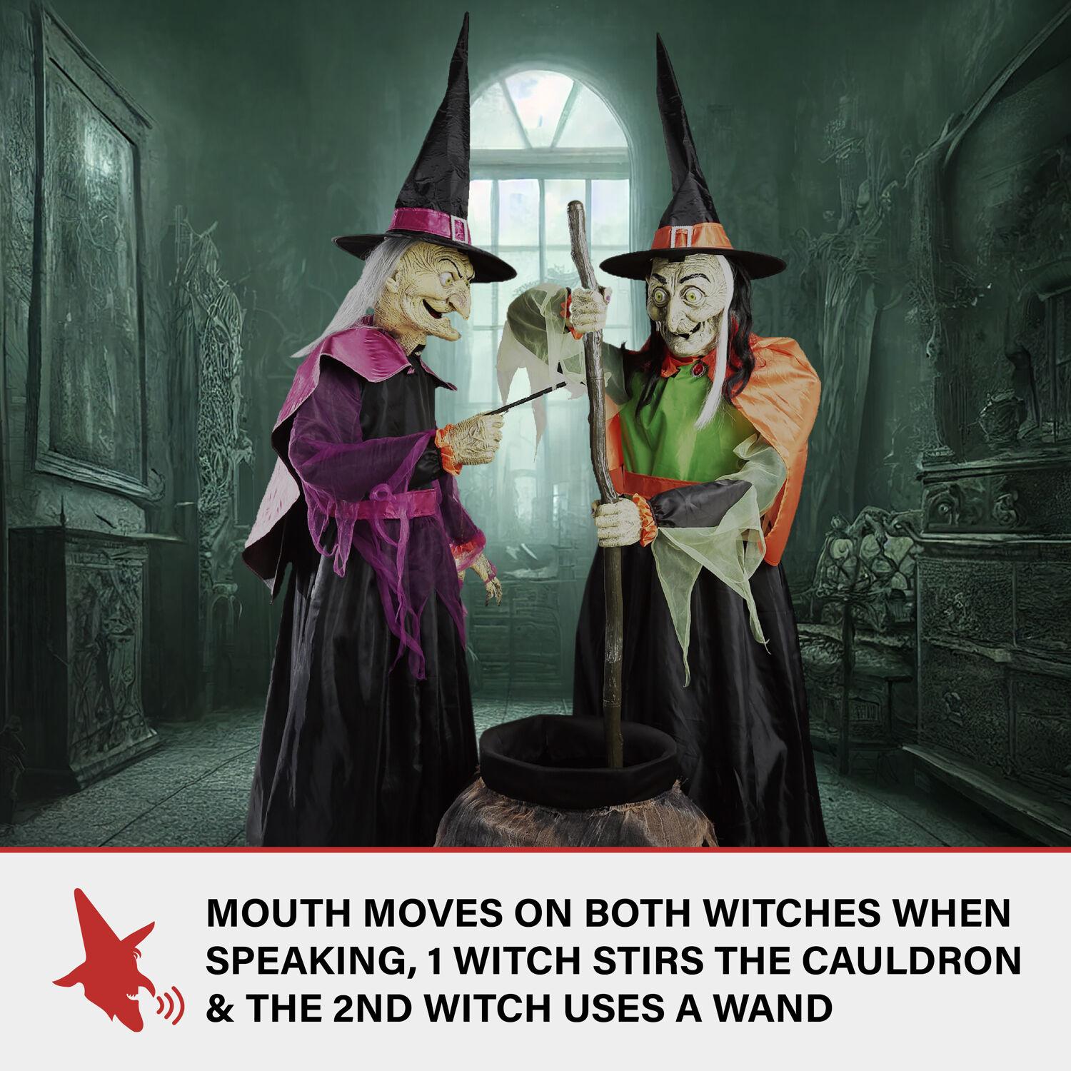 Haunted Hill Farm Haunted Hill Farm Motion-Activated Wicked Cauldron Witches, Plug-In Talking Halloween Animatronic