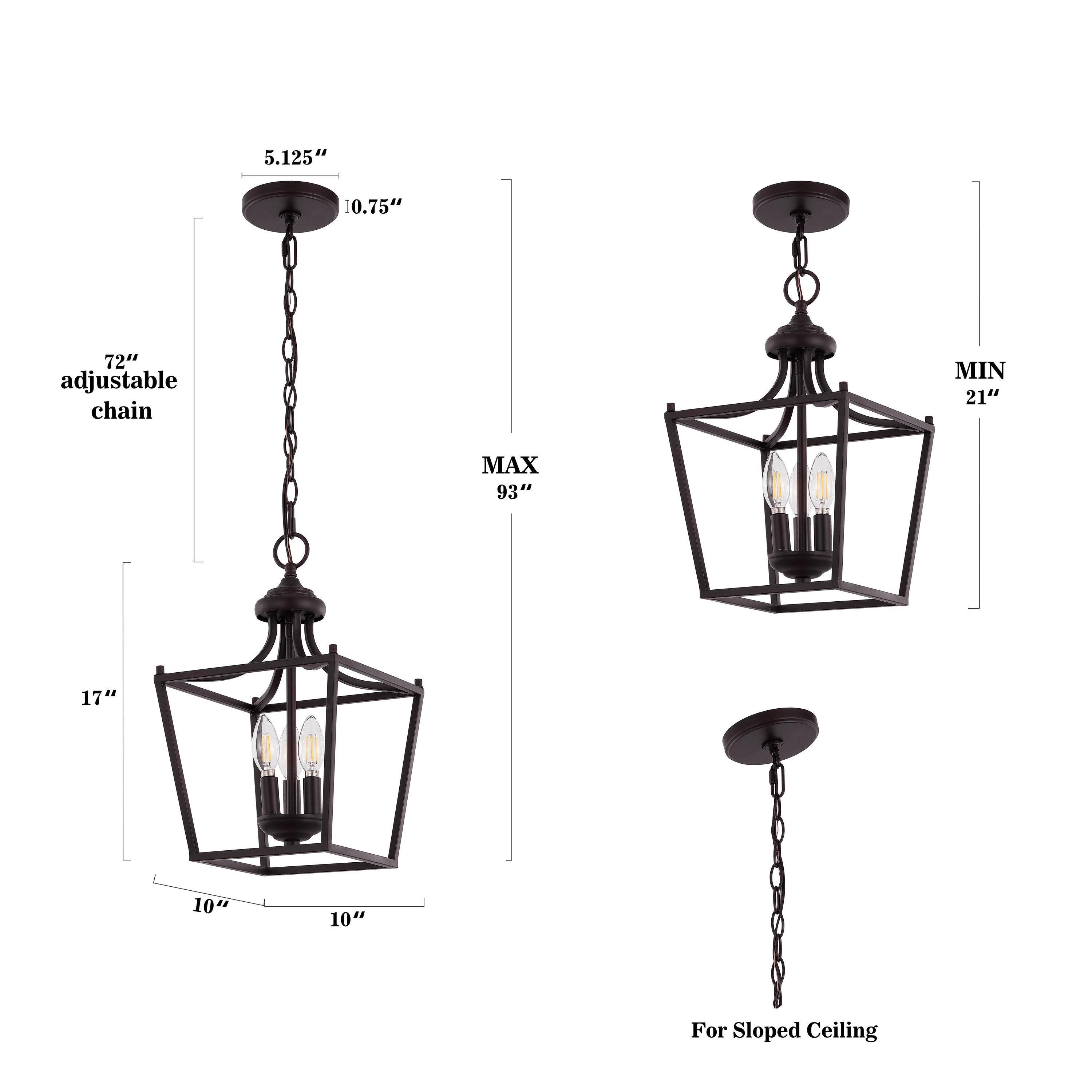 Camden 10" 3-Light Iron Classic Midcentury Pendant Lantern, Oil Rubbed Bronze