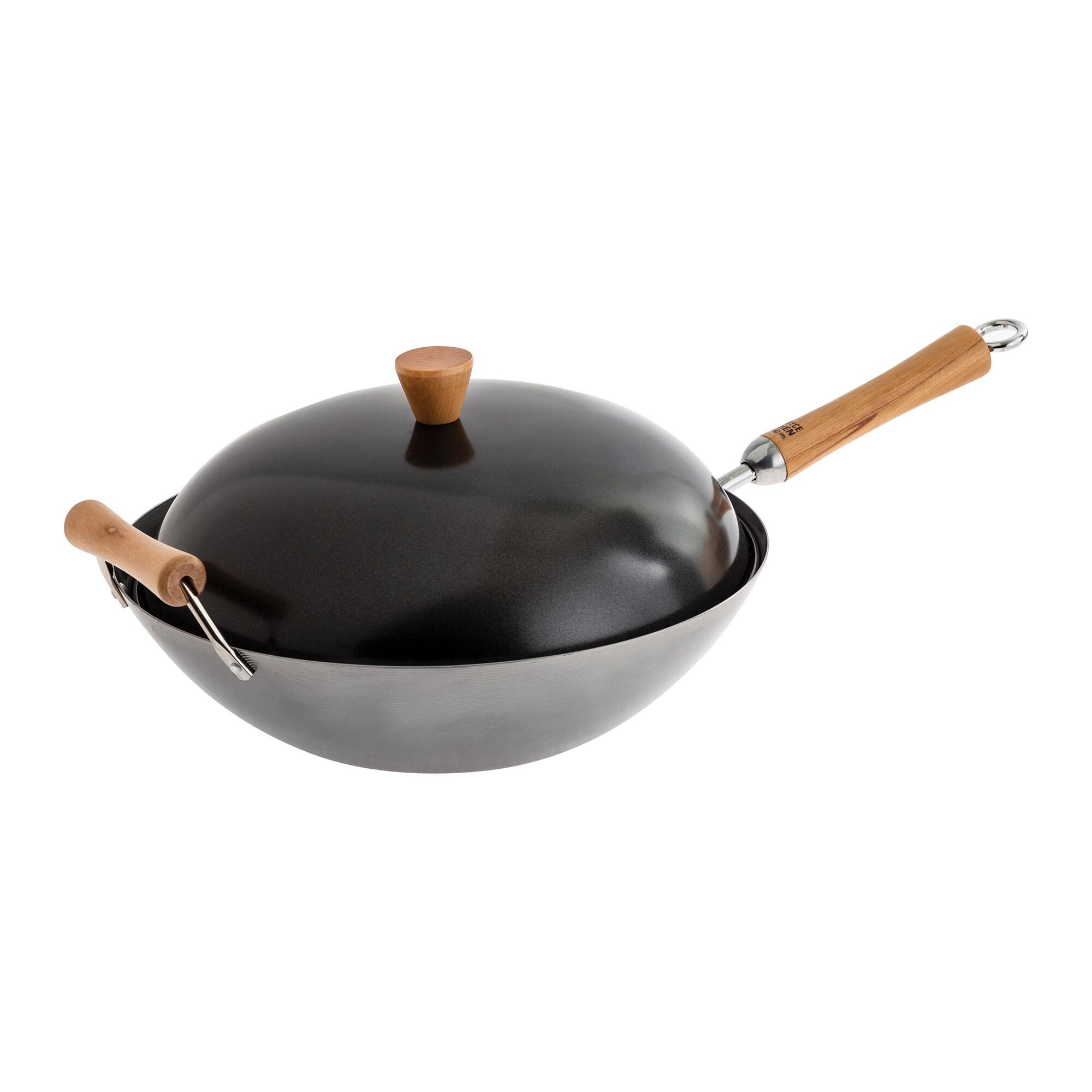 Joyce Chen Classic Series Uncoated Carbon Steel Wok Set with Lid and Birch Handles, 4 Pieces, 14-in., J21-9972