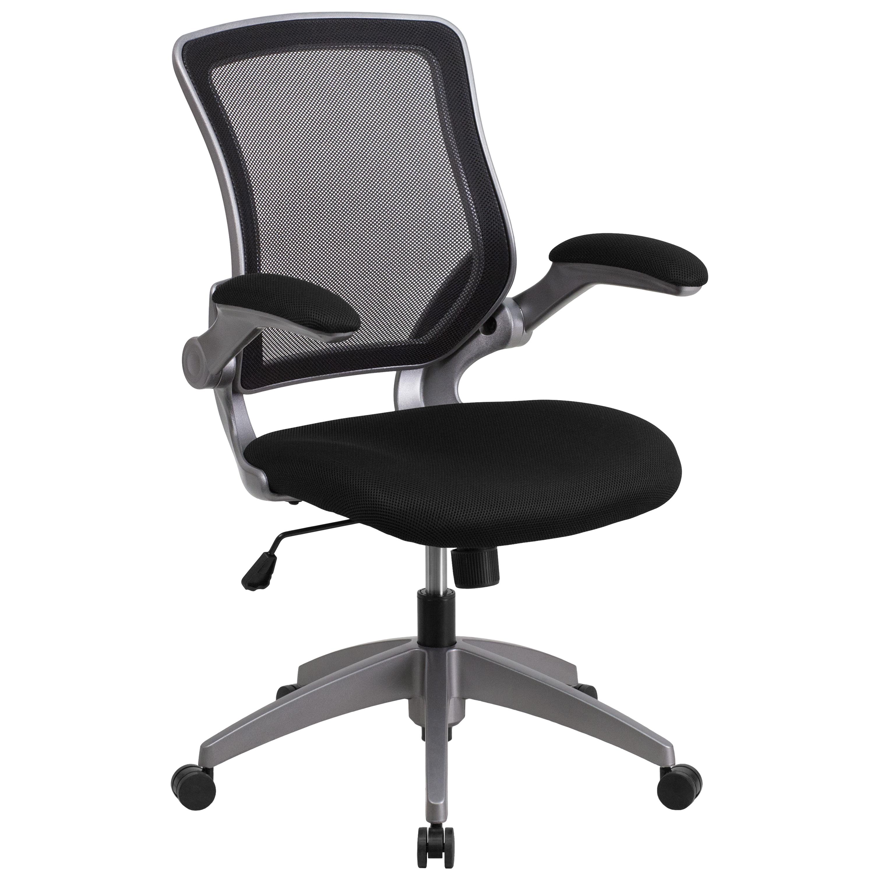 Flash Furniture Mid-Back Black Mesh Swivel Ergonomic Task Office Chair with Gray Frame and Flip-Up Arms