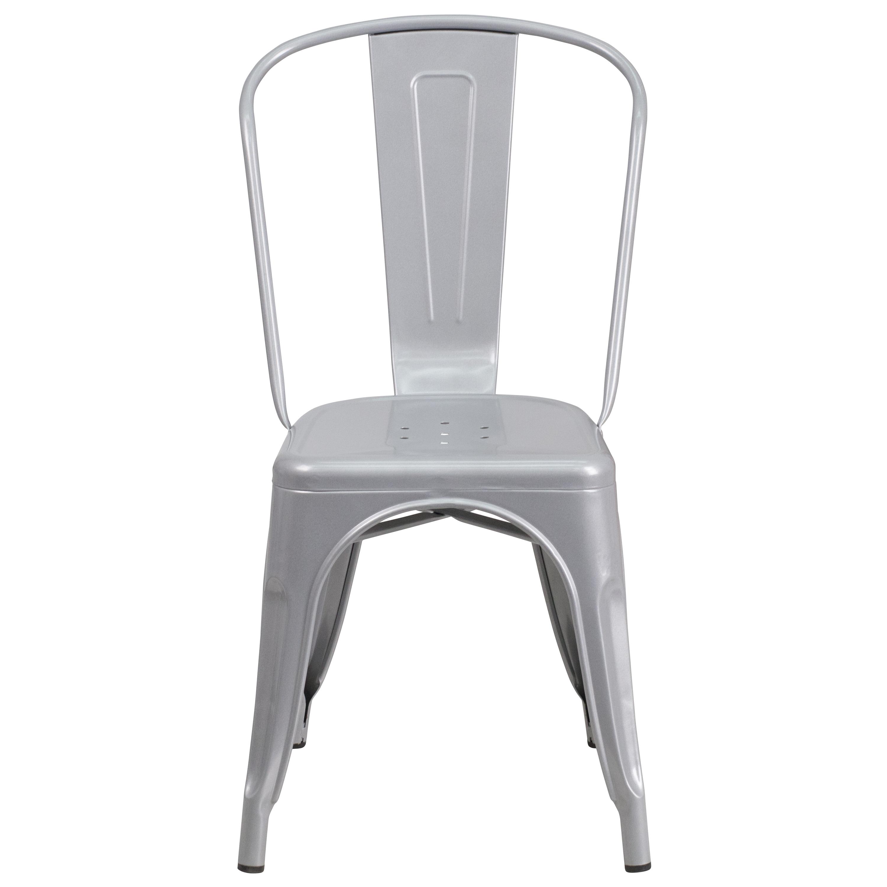 Flash Furniture Commercial Grade Silver Metal Indoor-Outdoor Stackable Chair