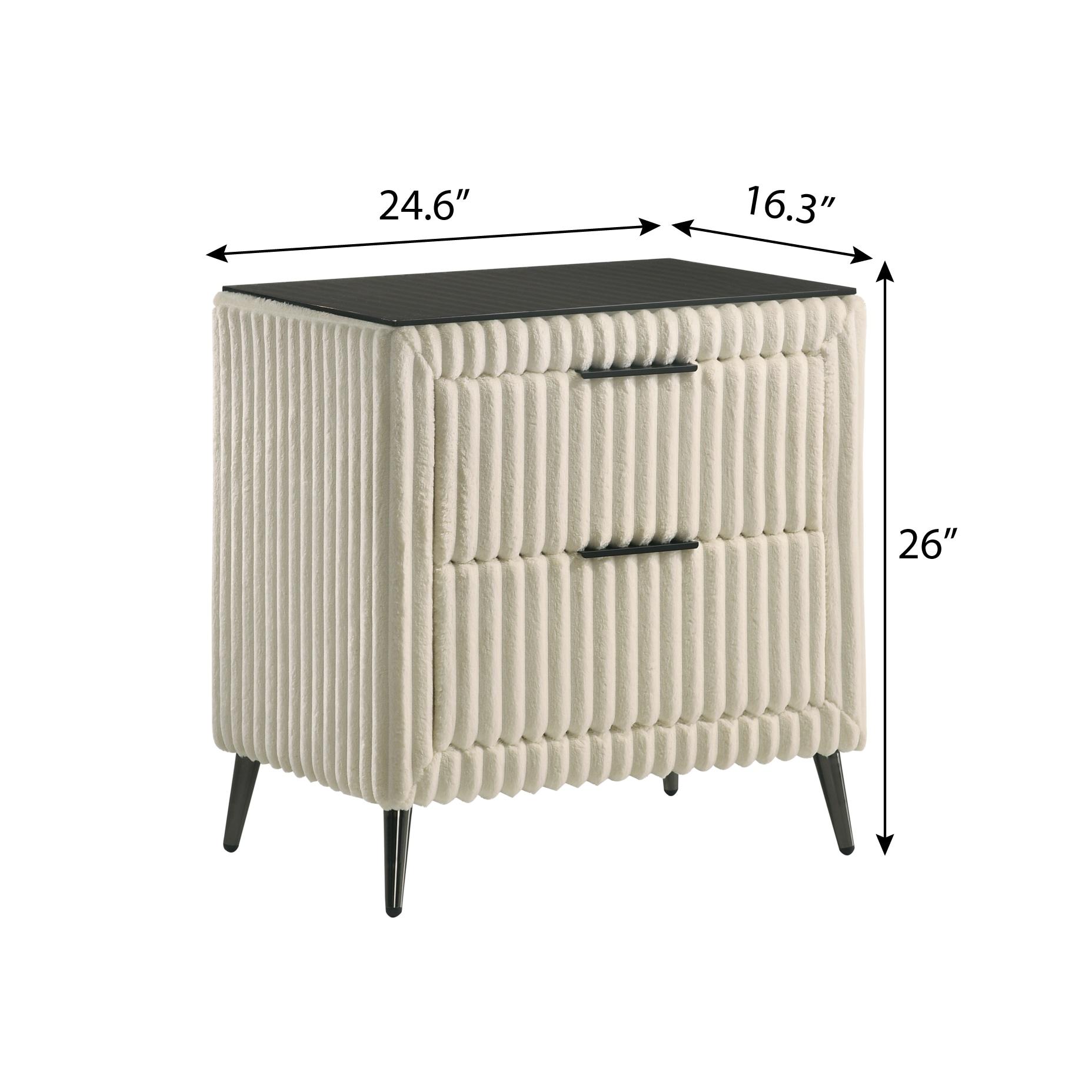 Roundhill Furniture Mavela Wide-wale Corduroy Upholstery Panel Bed with 2 Nightstands and Bench Cream Queen