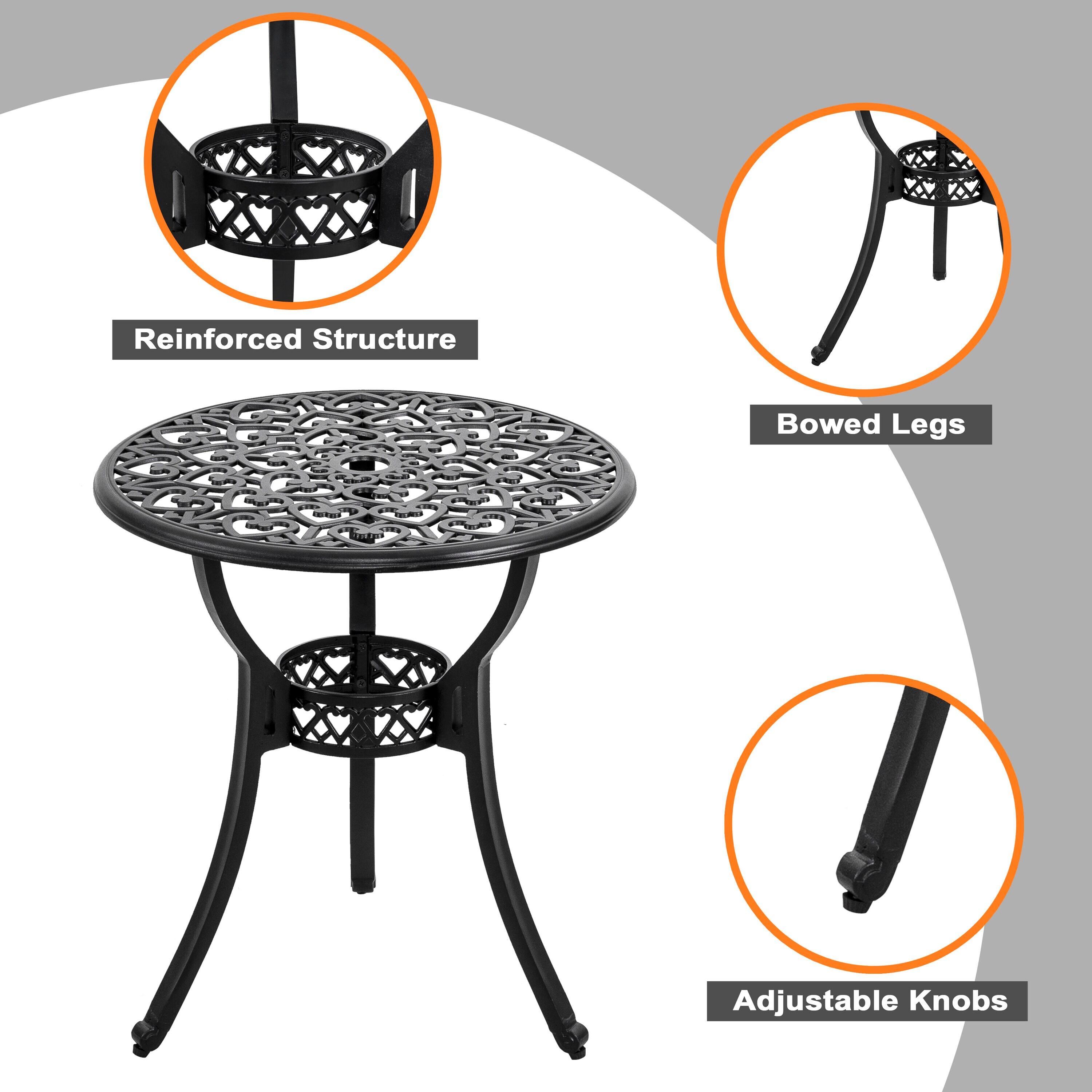 Black Cast Aluminum 3-Piece Outdoor Bistro Set with Floral Design