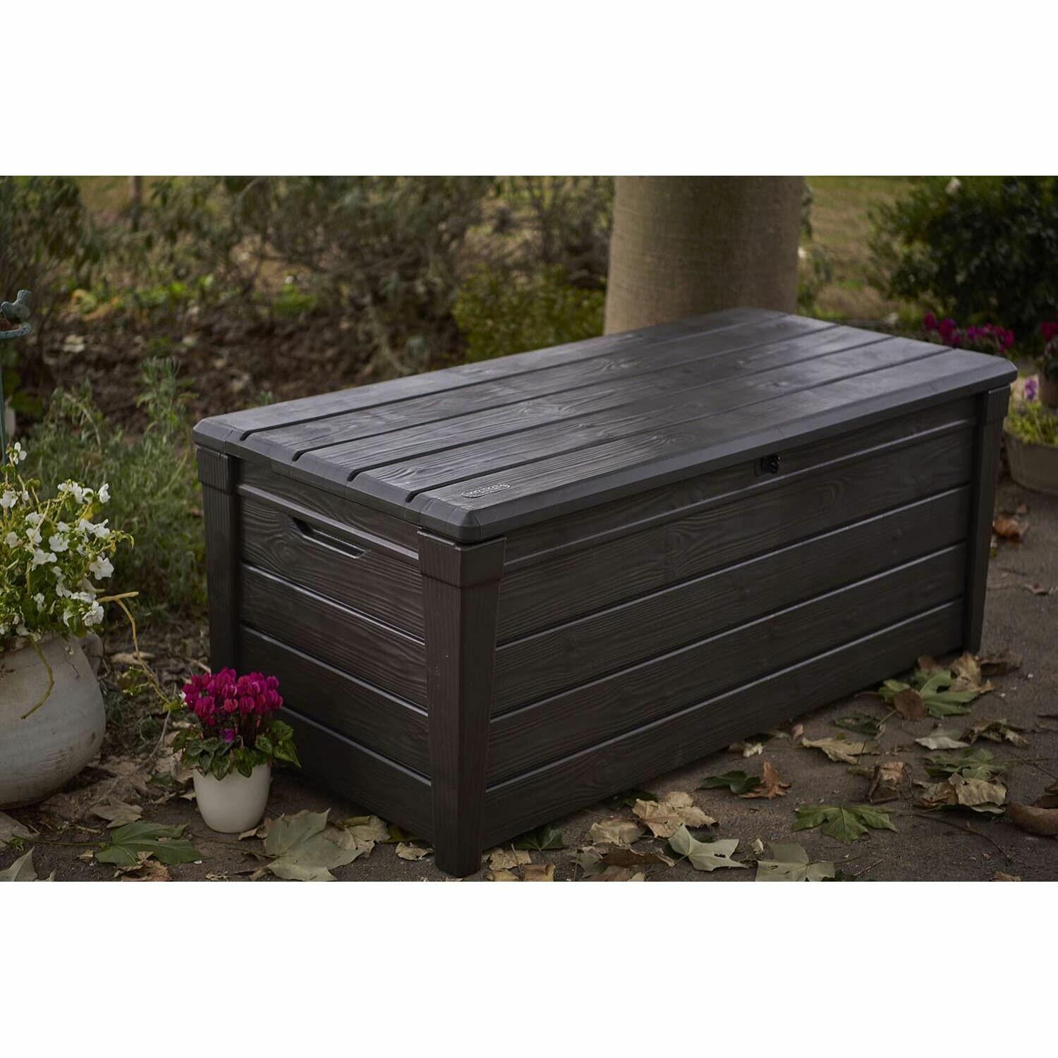 Keter Brightwood 120 Gallon Large Durable Outdoor Storage and Weather Resistant Resin Deck Box