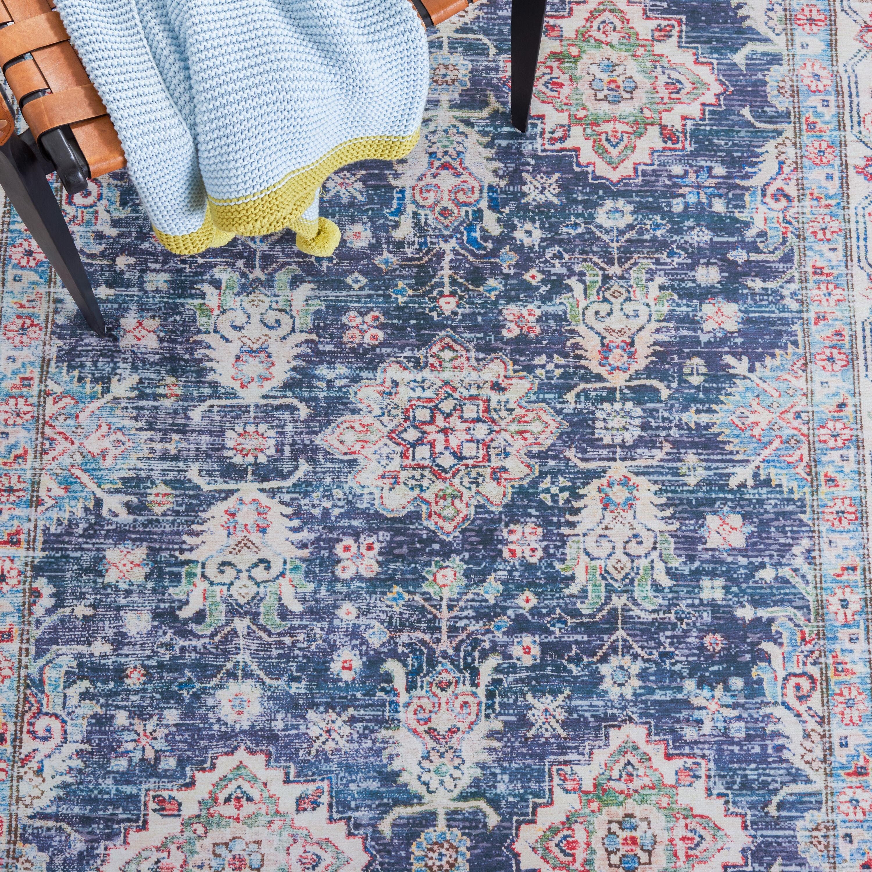 Tucson Vintage Persian TSN196 Power Loomed Machine Washable Skid-Resistant Indoor Area Rug - Navy/Beige - 9'x12' - Safavieh