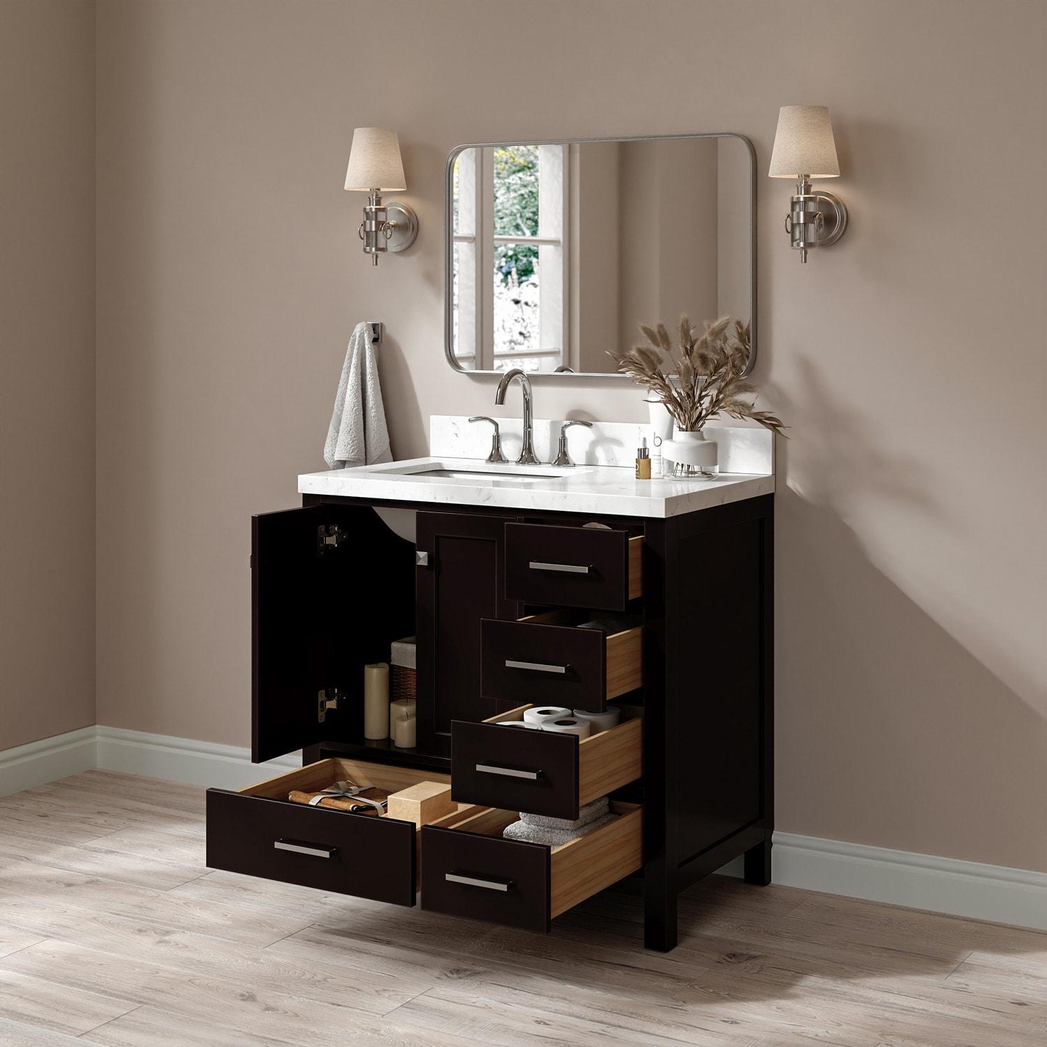 Ariel A037s-L-Bc Cambridge 36" Single Free Standing Wood Vanity Cabinet Only - Brown