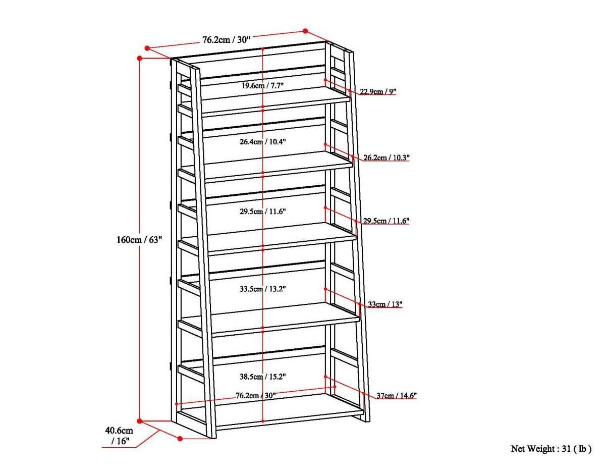 Acadian Solid Wood 30" Transitional Black Ladder Shelf