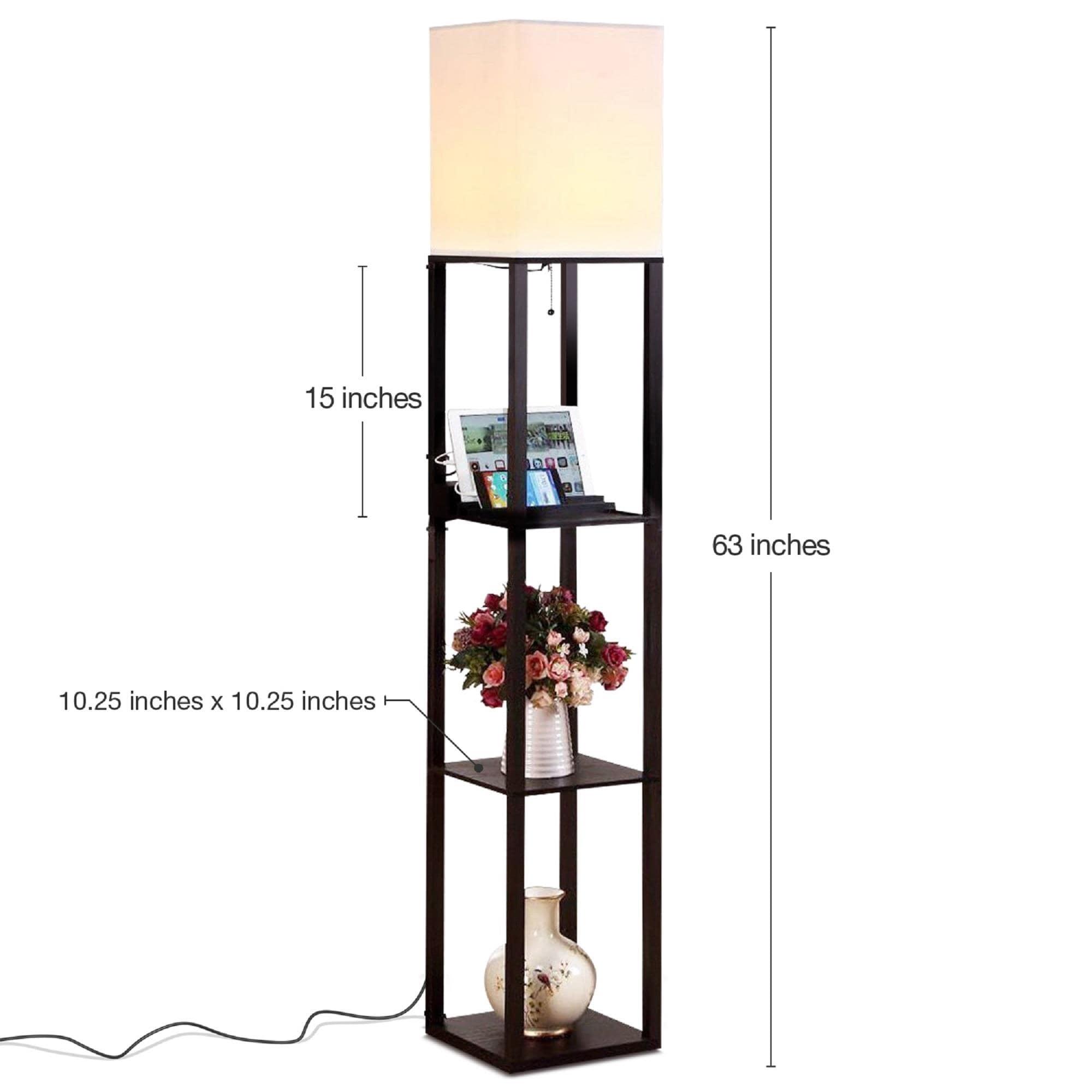 Classic Black Adjustable Wooden Shelf Floor Lamp with USB Ports