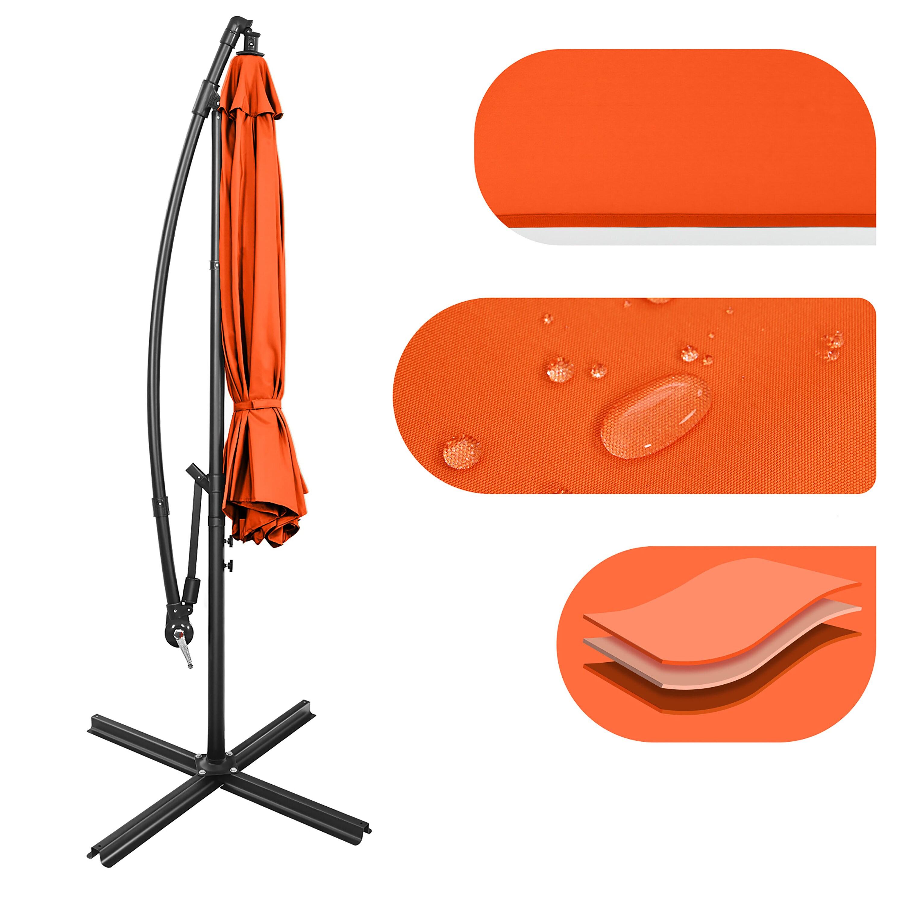 Tangkula 10FT Patio Offset Umbrella 8 Ribs Cantilever Umbrella w/Crank for Poolside Yard Lawn Garden Orange