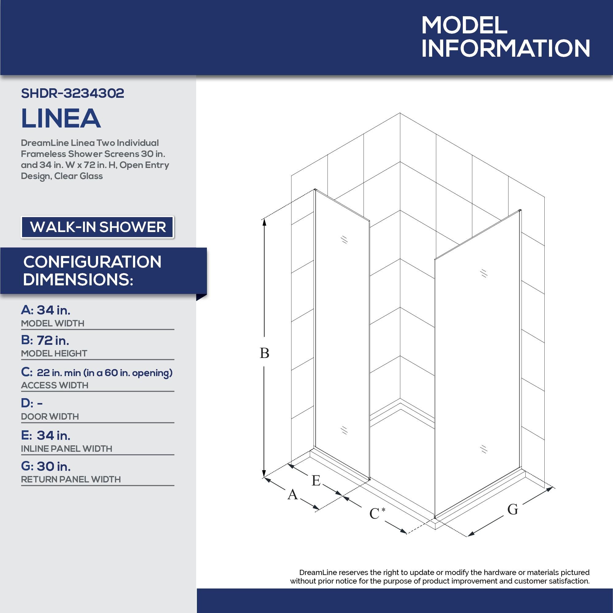 Linea 30"W x 72"H Frameless Fixed Glass Panel