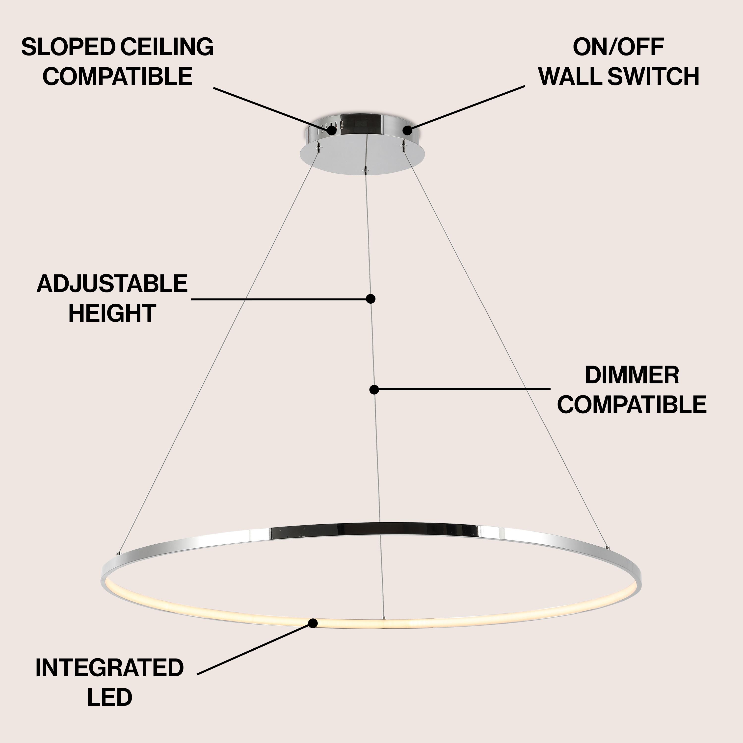 Circulo 34.88" Modern Bohemian Iron Integrated LED Pendant, Chrome