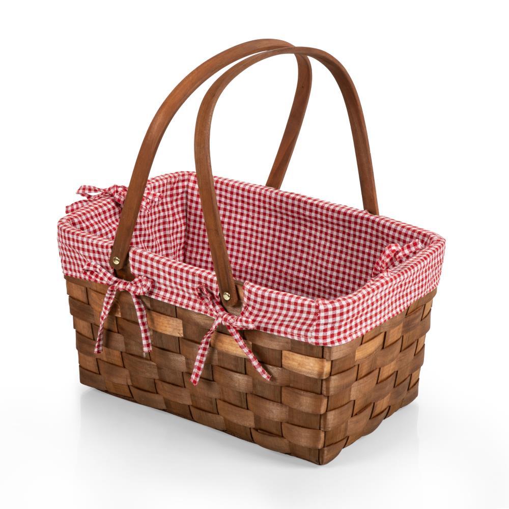 Picnic Time Kansas Handwoven Wood Picnic Basket - Large Basket with Tabletop Lid