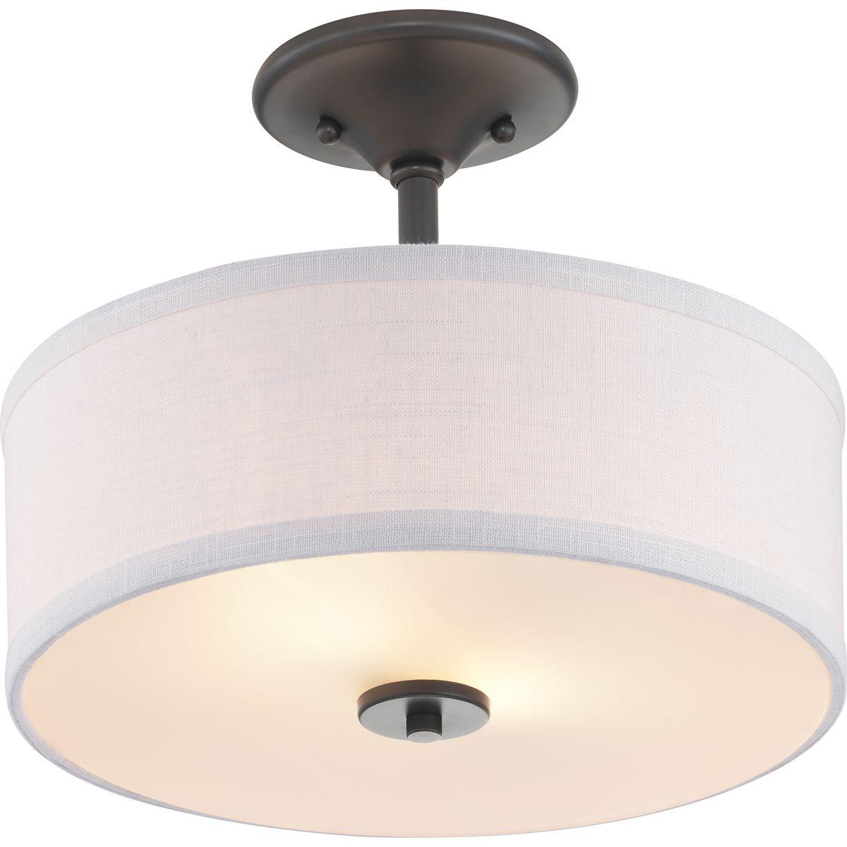 Progress Lighting Inspire Collection 2-Light Semi-Flush Fixture, Graphite Finish, Summer Linen Shade