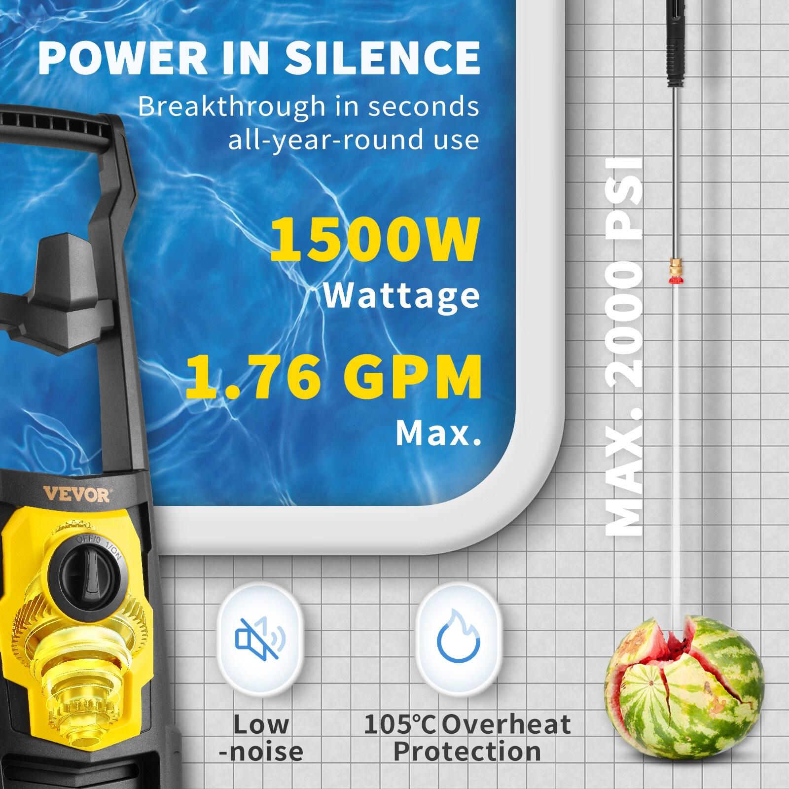 VEVOR 2000 PSI Black and Yellow Electric Pressure Washer with 5 Spray Tips
