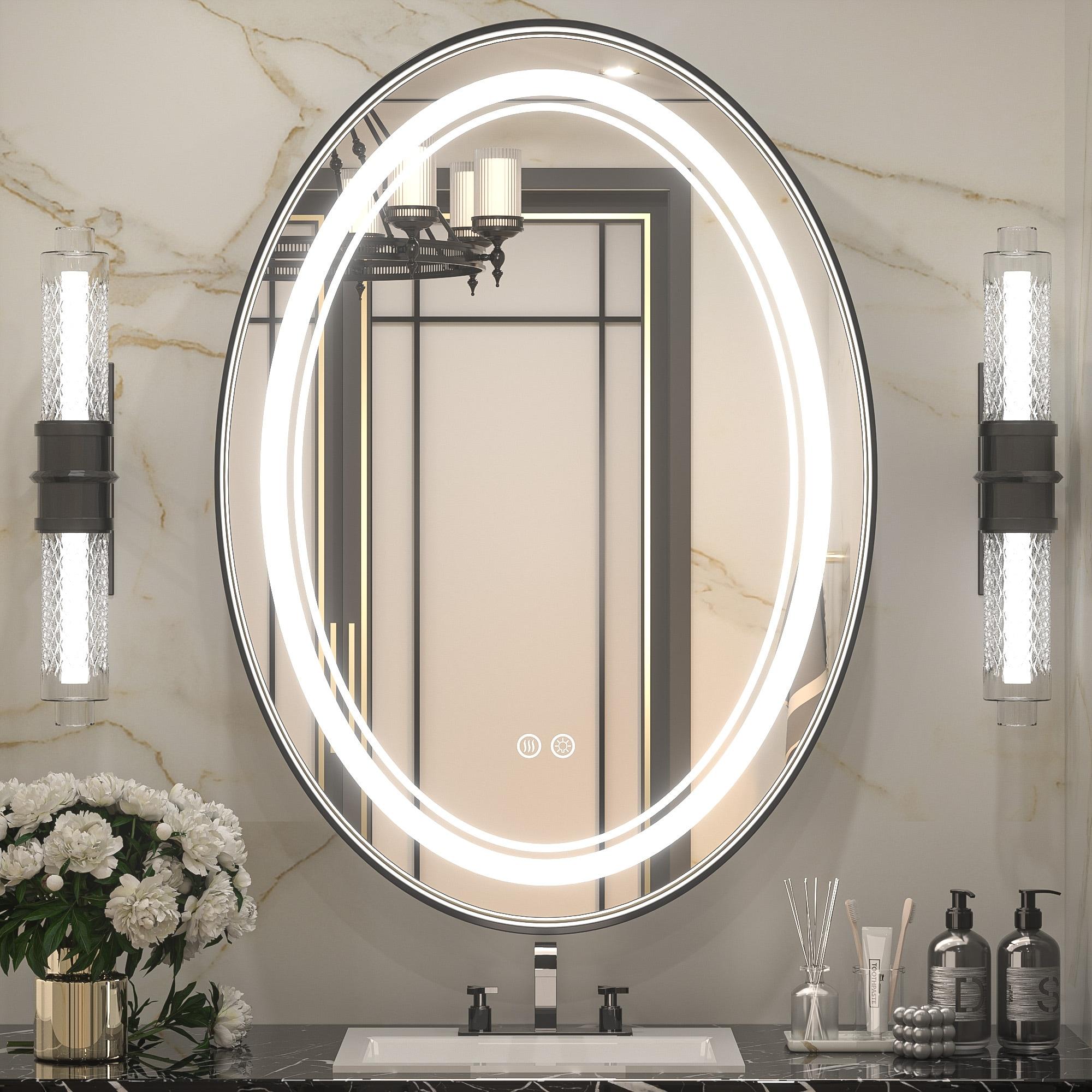 Keonjinn LED Bathroom Vanity Mirror, Front Light & Backlit, 3 Color Temperatures, Anti Fog, Double Lights Strips, 24"x32"
