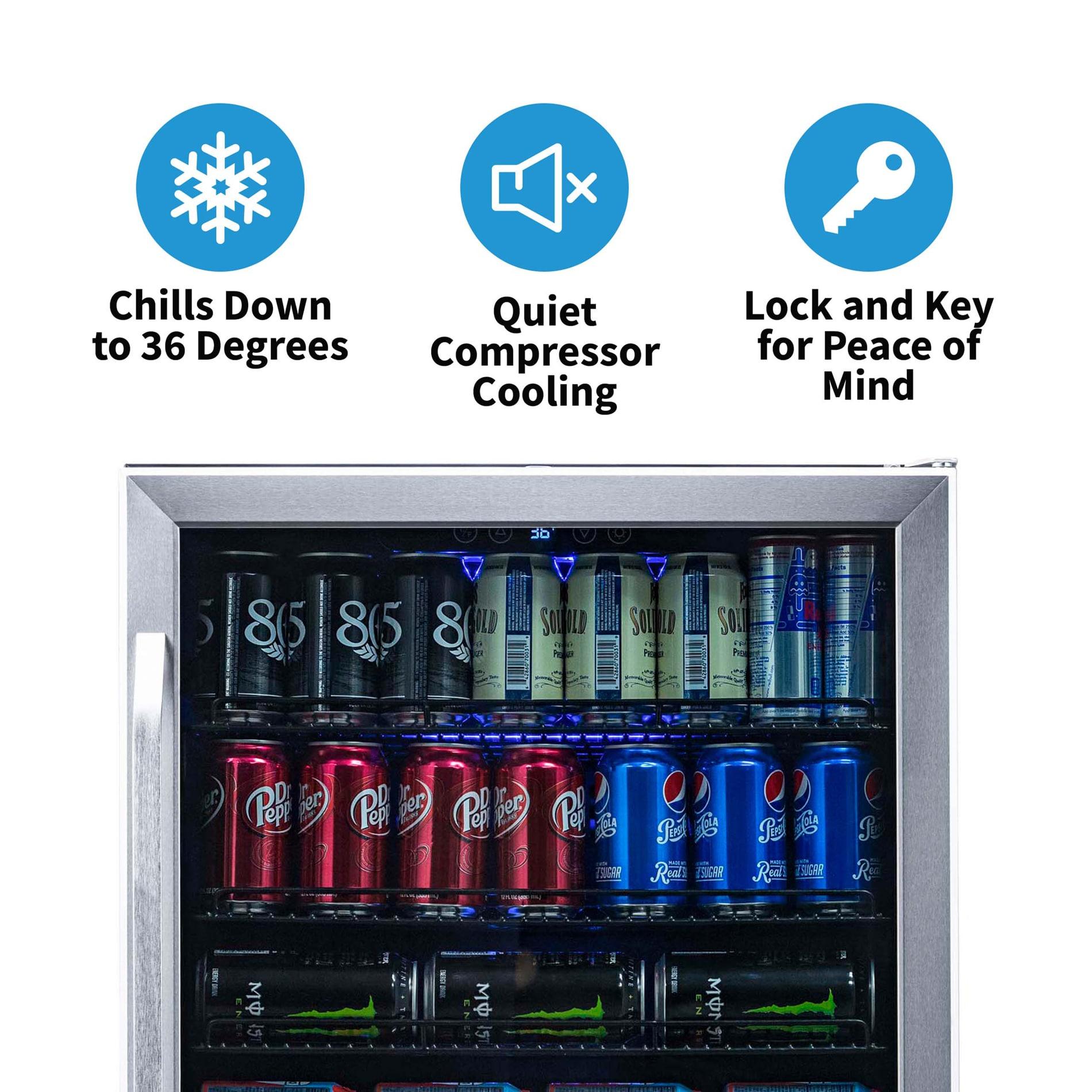 Newair 24” Built-in 177 Can Beverage Fridge in Stainless Steel with Precision Temperature Controls and Adjustable Shelves