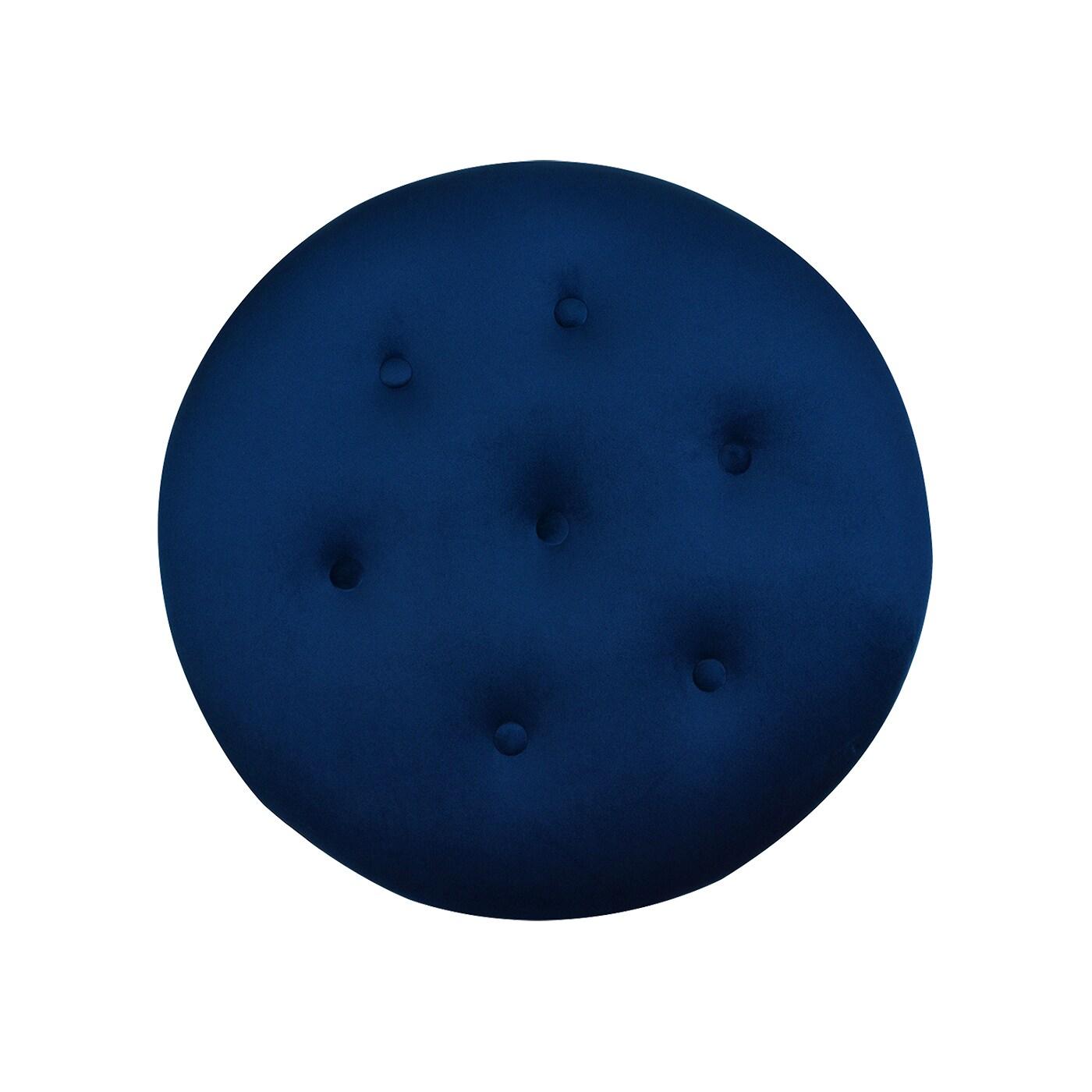 Jennifer Taylor Home Yolanda Upholstered Round Accent Ottoman, Navy Blue Velvet with Gold Trim