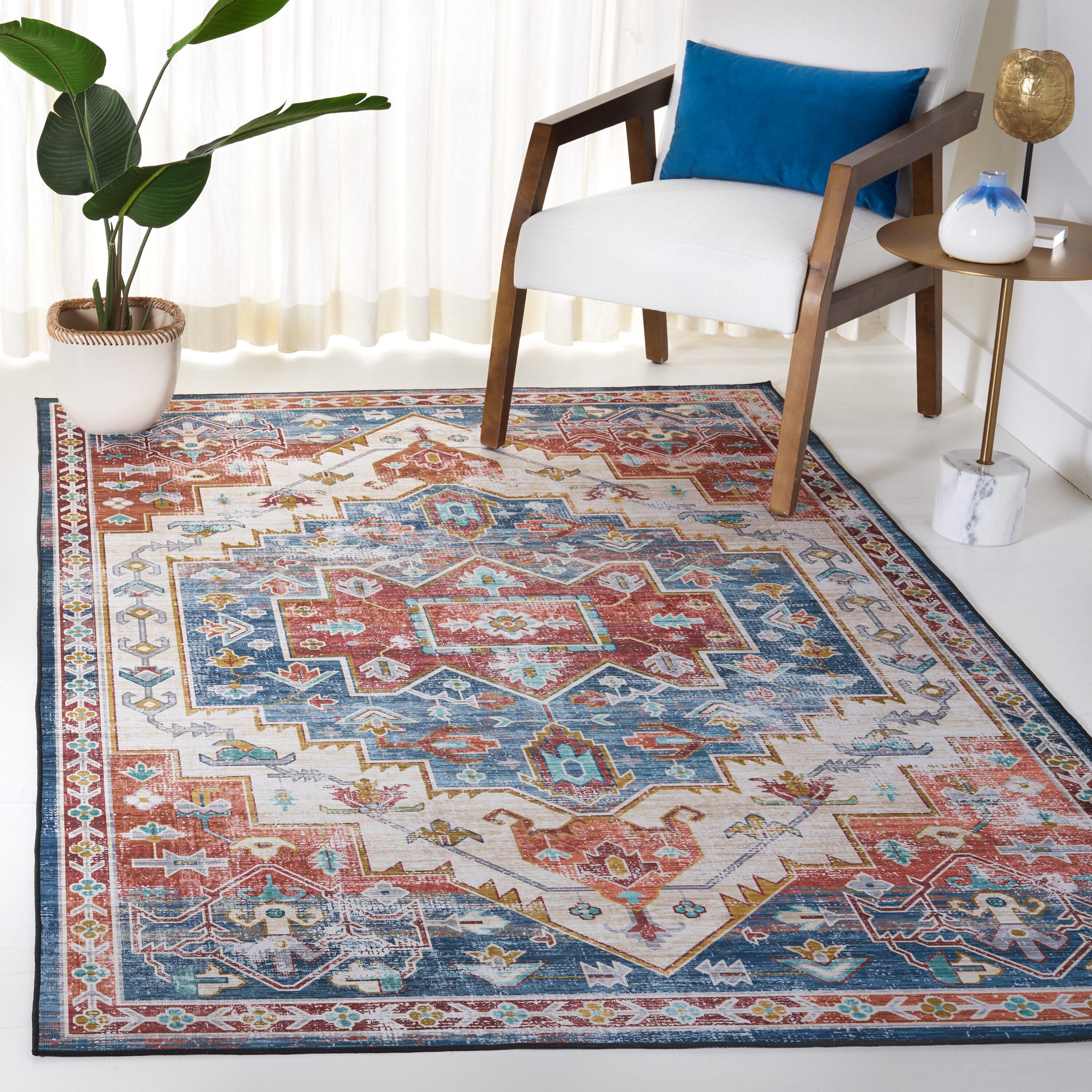 Tucson Vintage Persian TSN116 Power Loomed Machine Washable Skid-Resistant Indoor Accent Rug - Blue/Rust - 3'x5' - Safavieh