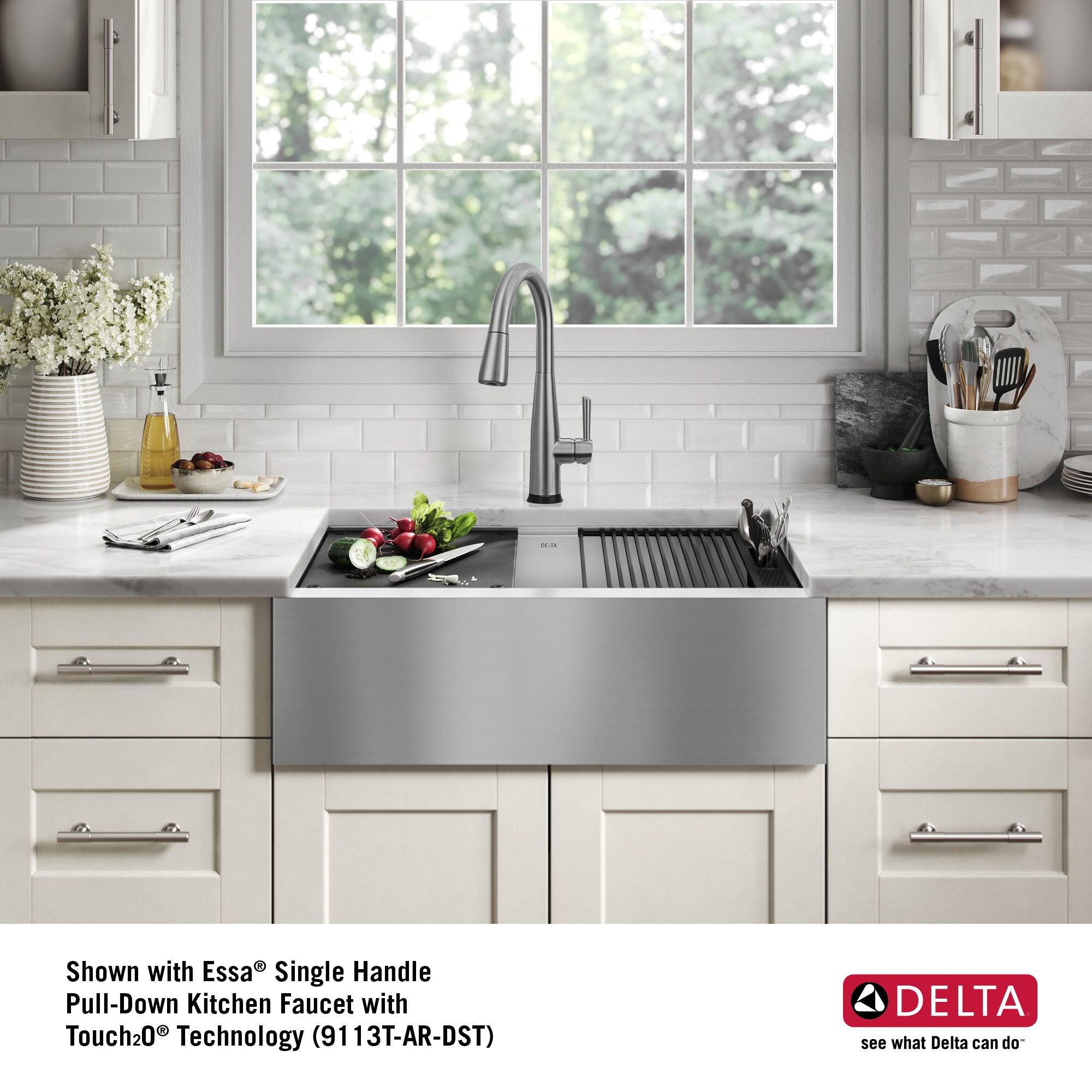 Delta Rivet™ 30" L Workstation Farmhouse Apron Front Kitchen Sink Undermount 16 Gauge Stainless Steel Single Bowl