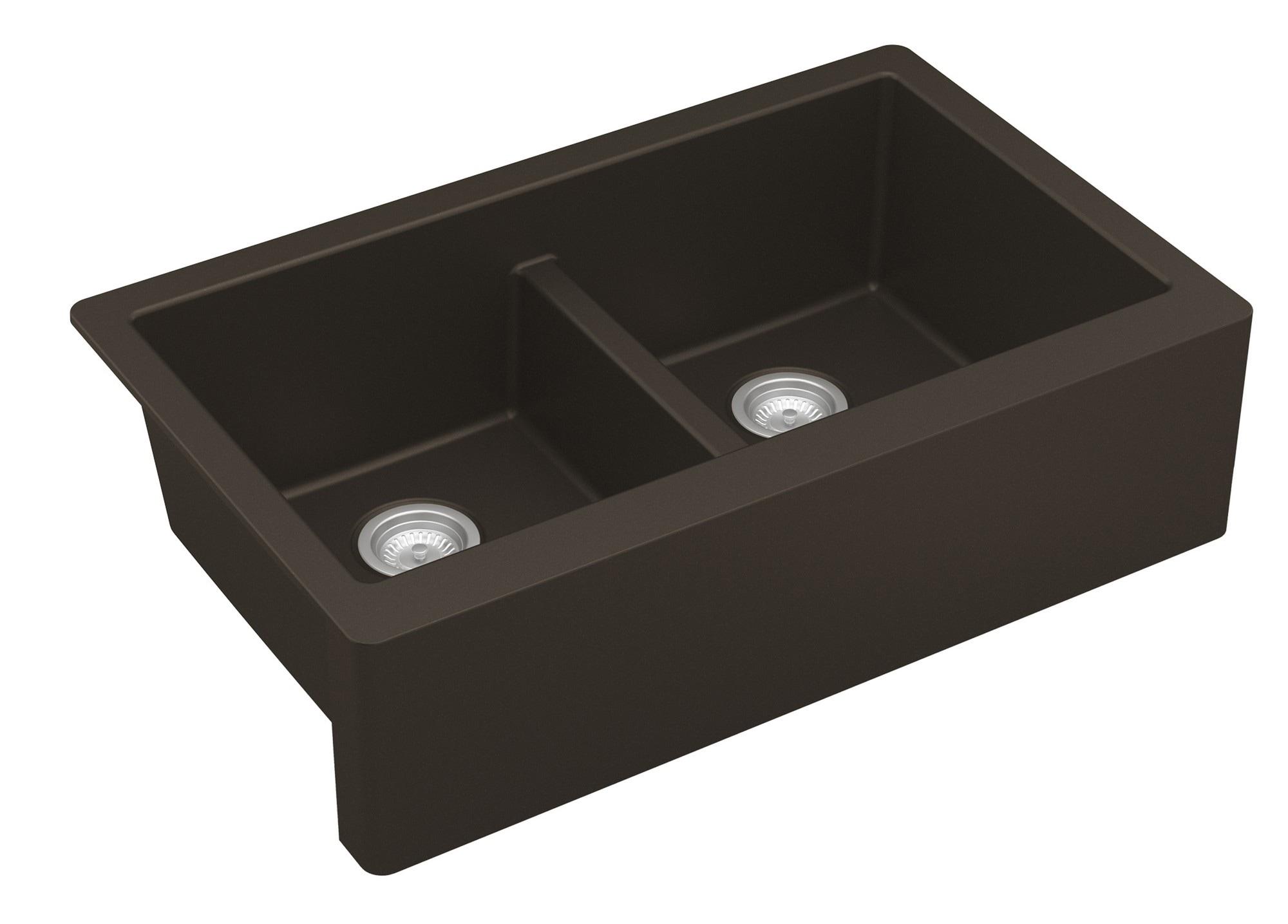 Karran Karran Quartz 34'' X 21-1/4'' 50/50 Double Bowl Farmhouse/Apron Front Kitchen Sink Kit QA-750-BR-PK1