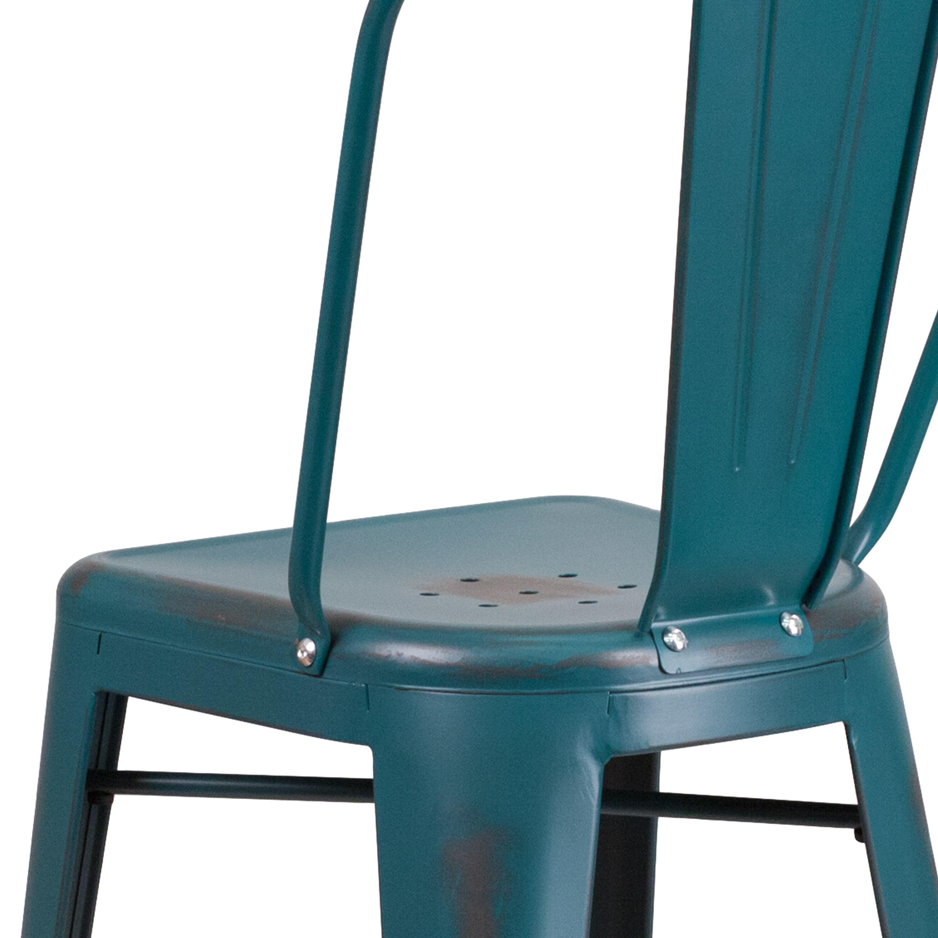 Flash Furniture Commercial Grade 30" High Distressed Kelly Blue-Teal Metal Indoor-Outdoor Barstool with Back