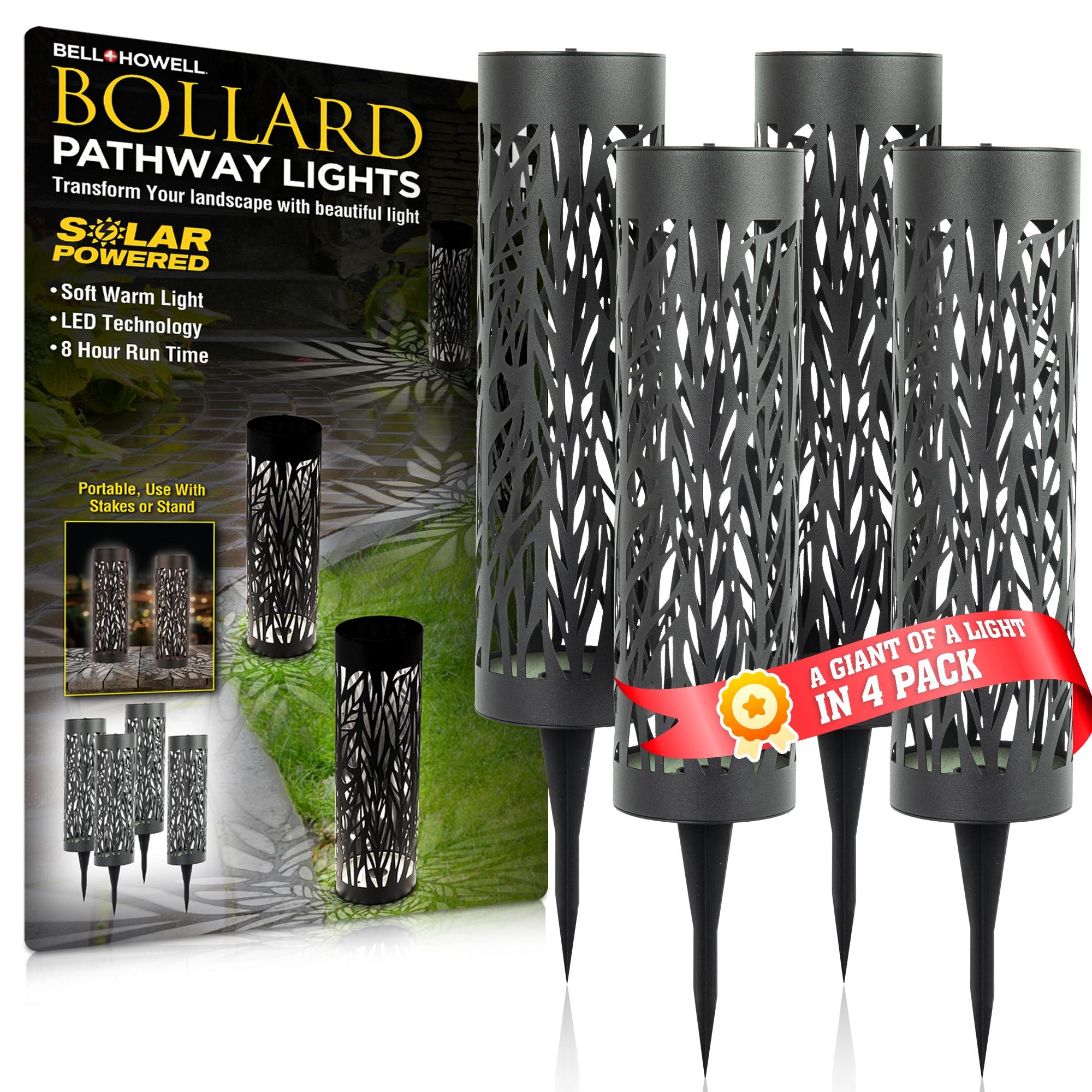 Bell + Howell Black Bollard Pathway Lights Solar Powered - Pack of 4